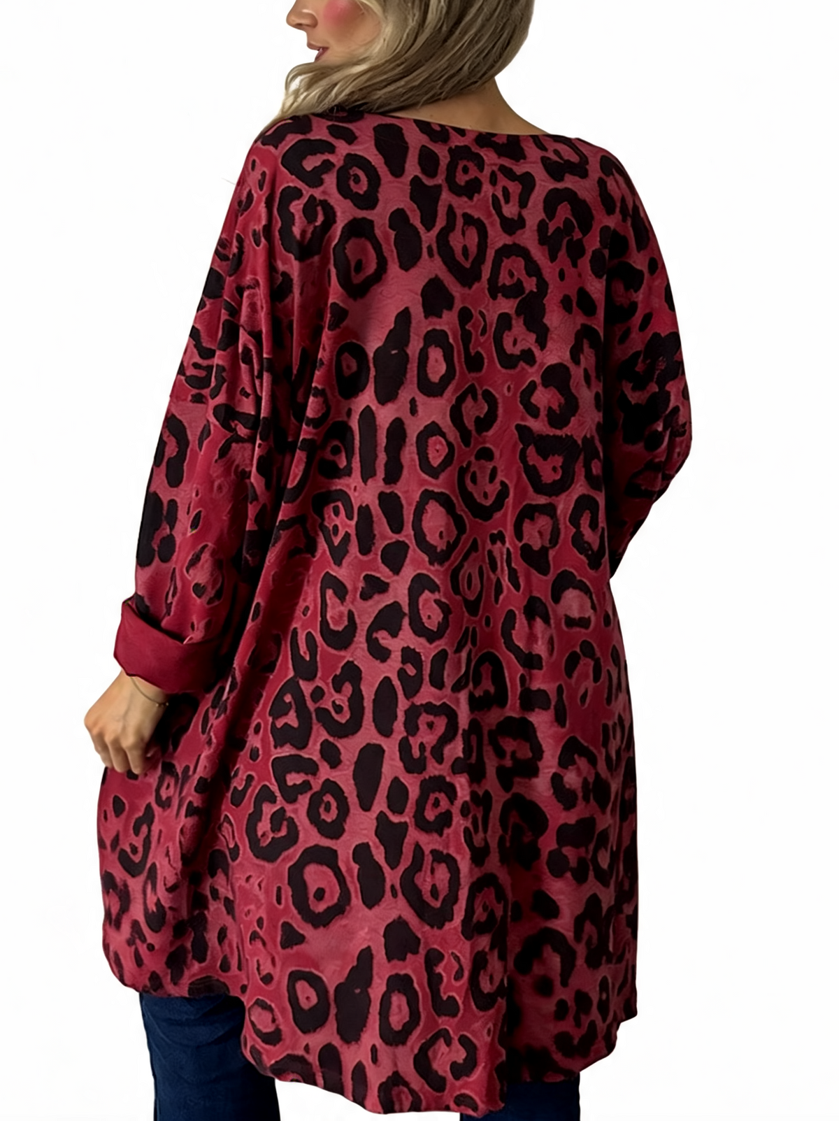 Oversized Animal Print Longline Top with Zip Hem Detail