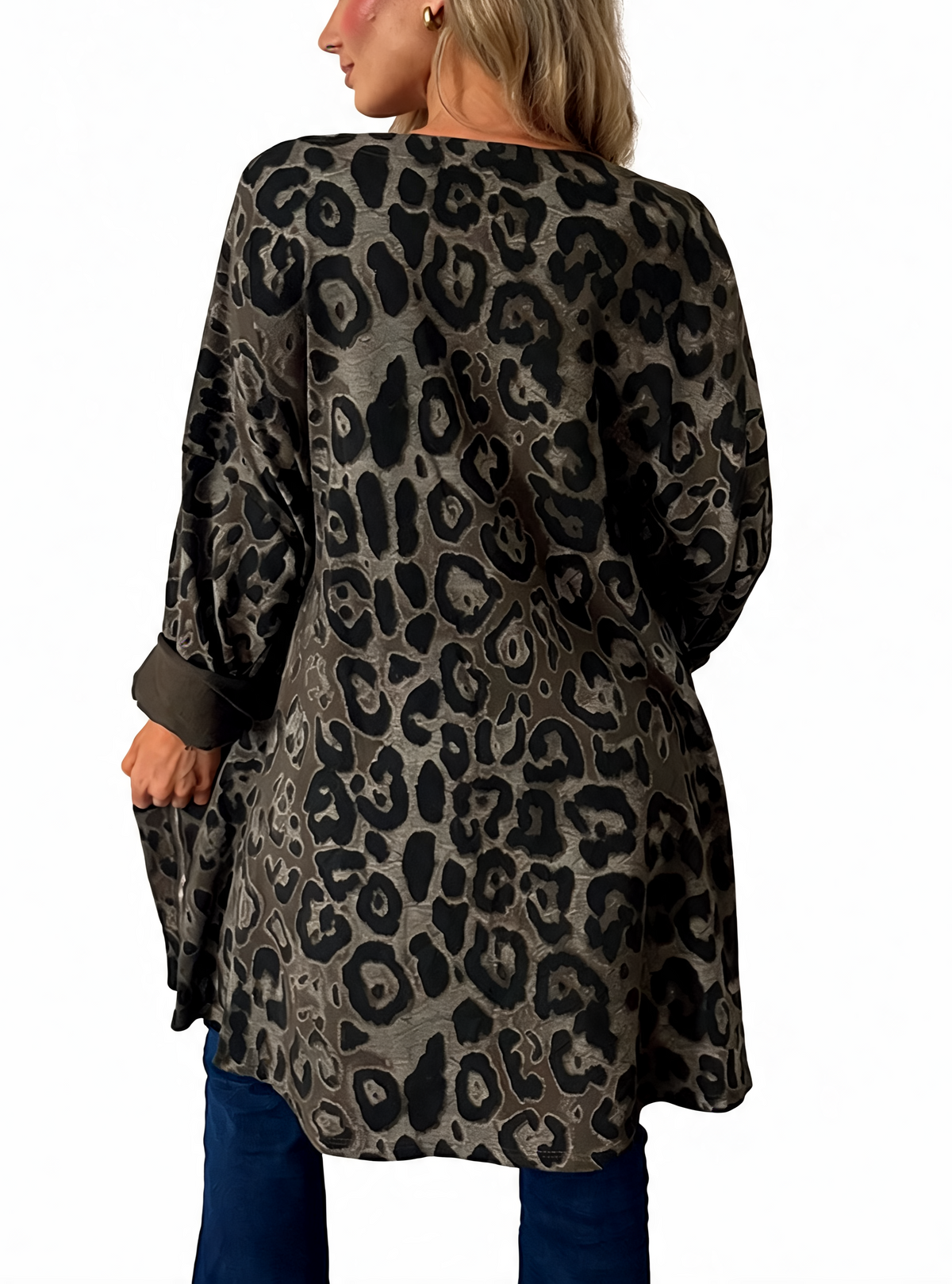 Oversized Animal Print Longline Top with Zip Hem Detail