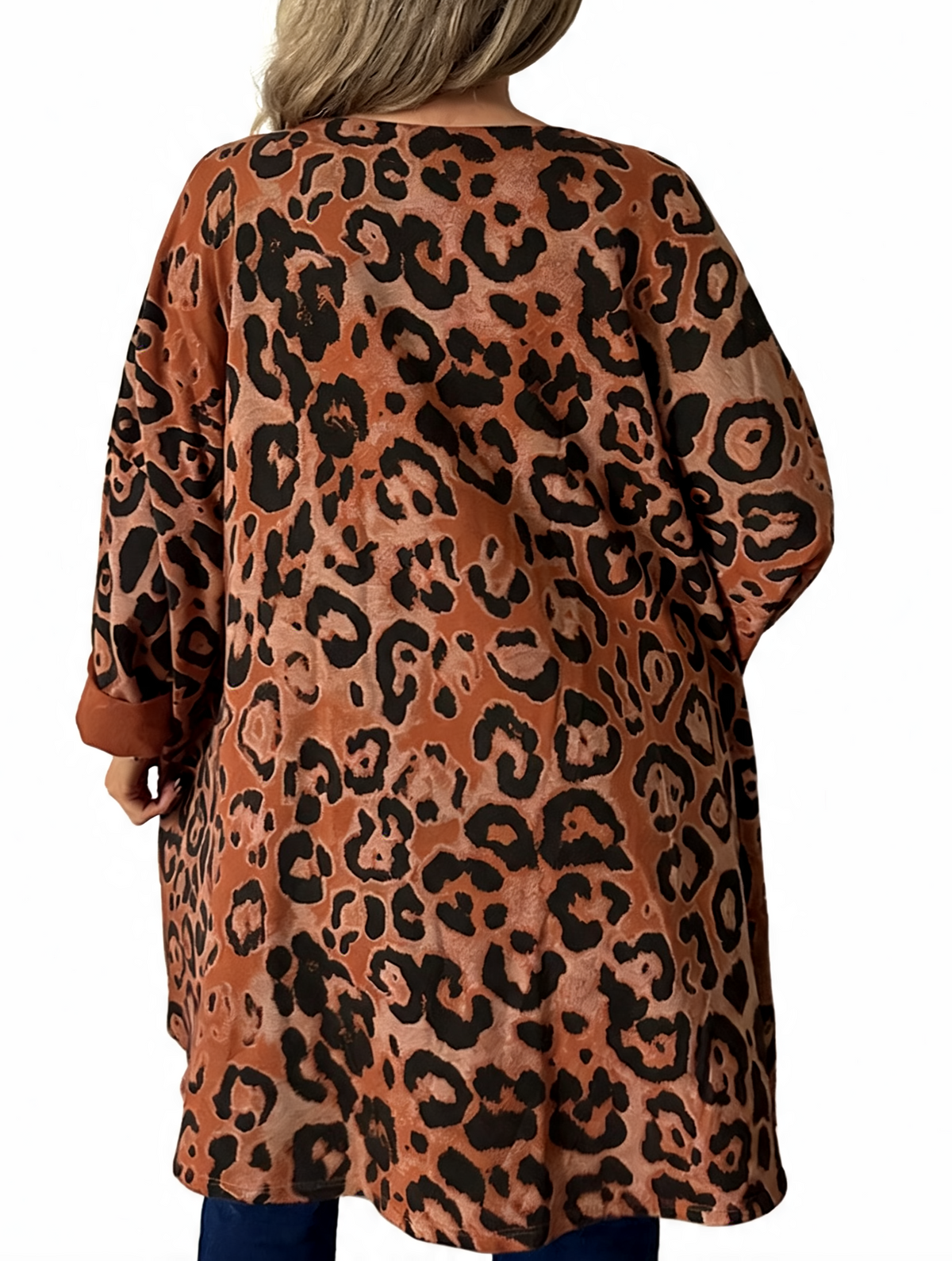 Oversized Animal Print Longline Top with Zip Hem Detail