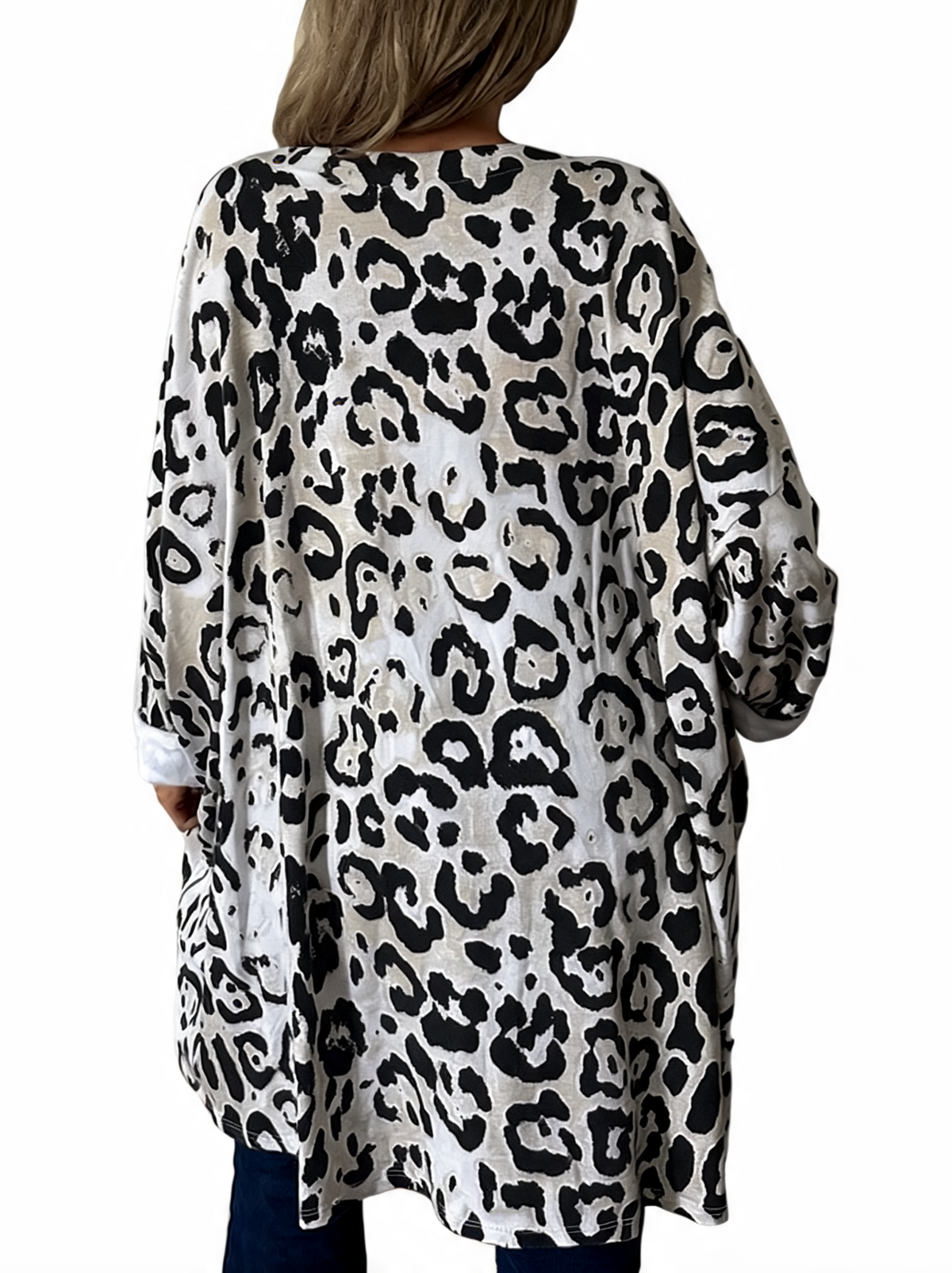 Oversized Animal Print Longline Top with Zip Hem Detail