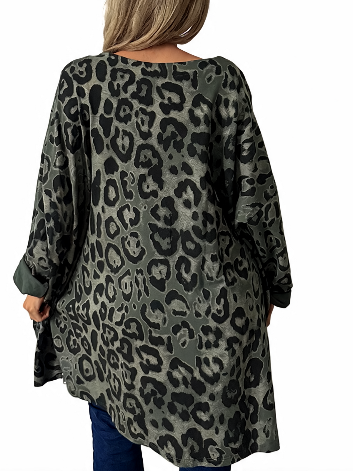 Oversized Animal Print Longline Top with Zip Hem Detail