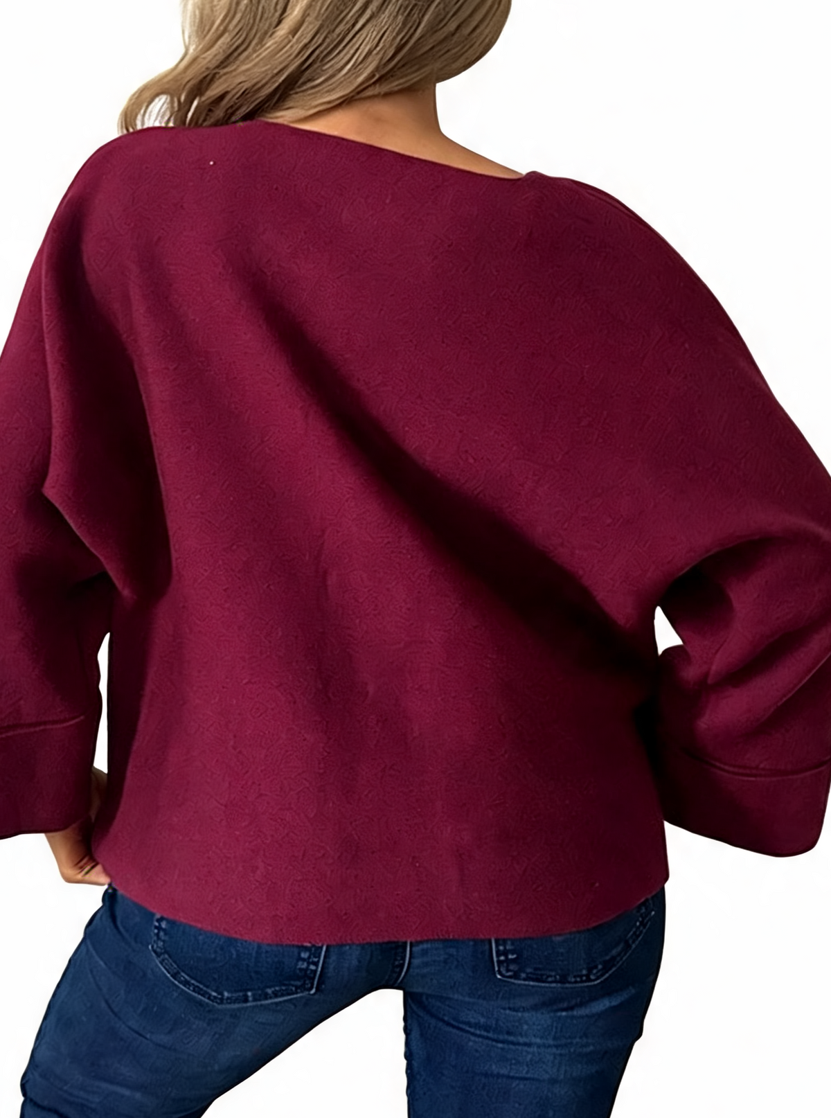 Oversized Textured Button-Front Jacket with Bell Sleeves