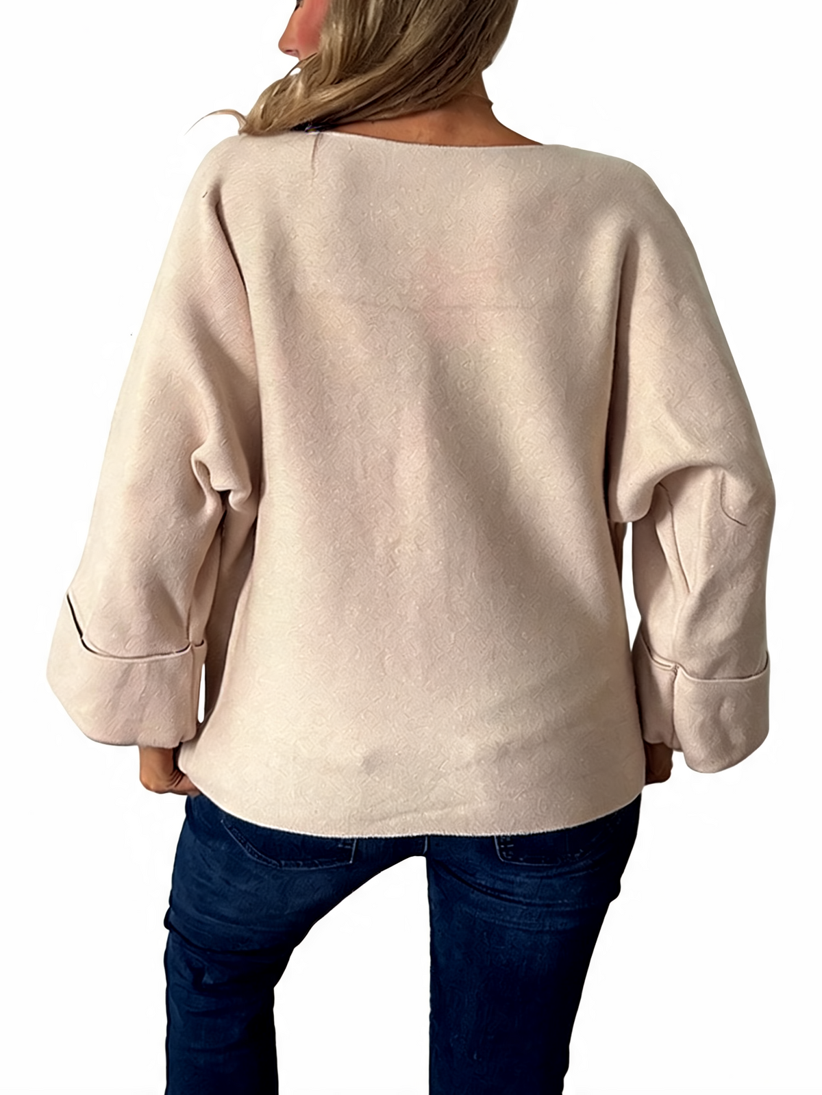 Oversized Textured Button-Front Jacket with Bell Sleeves