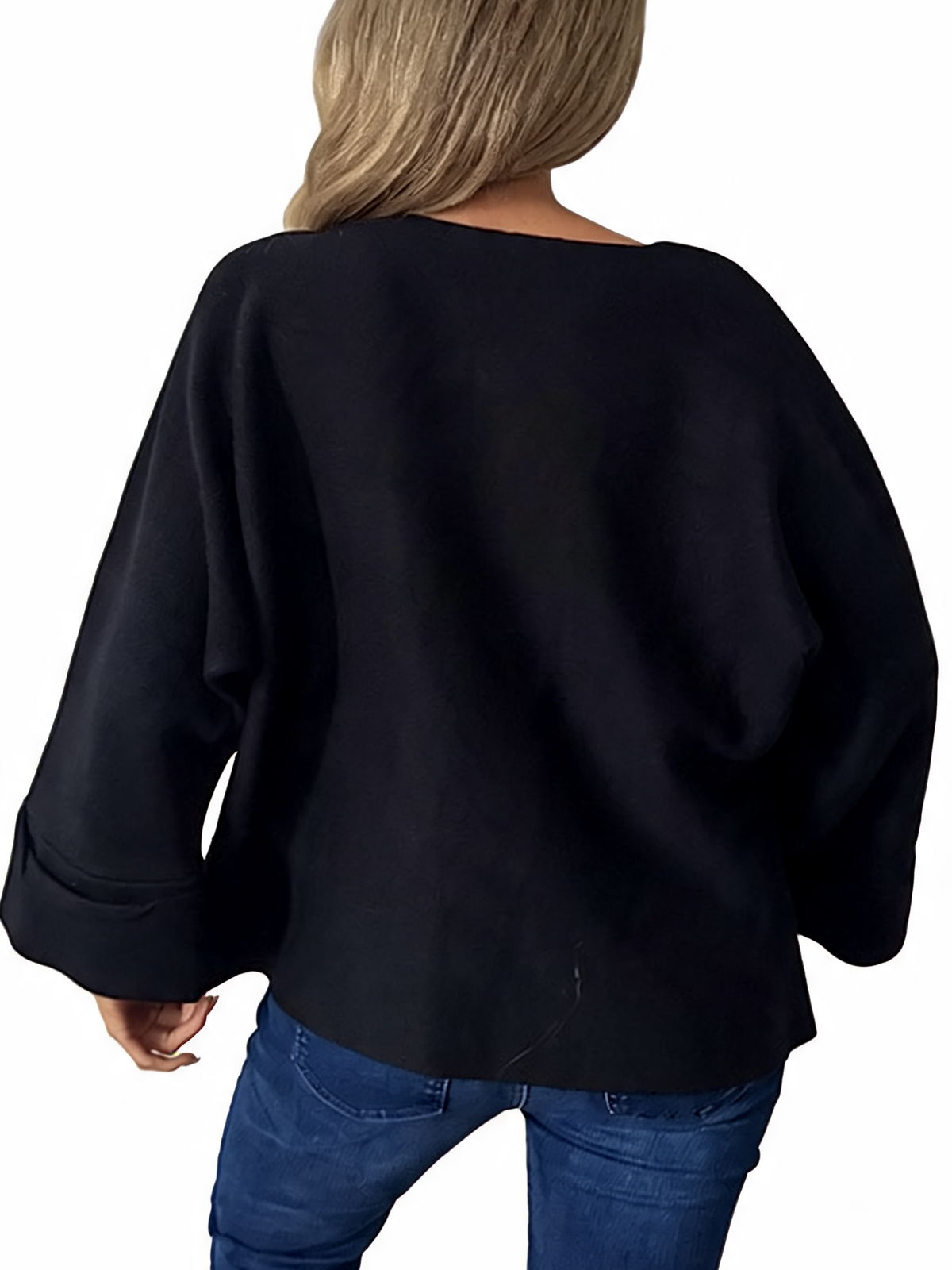 Oversized Textured Button-Front Jacket with Bell Sleeves