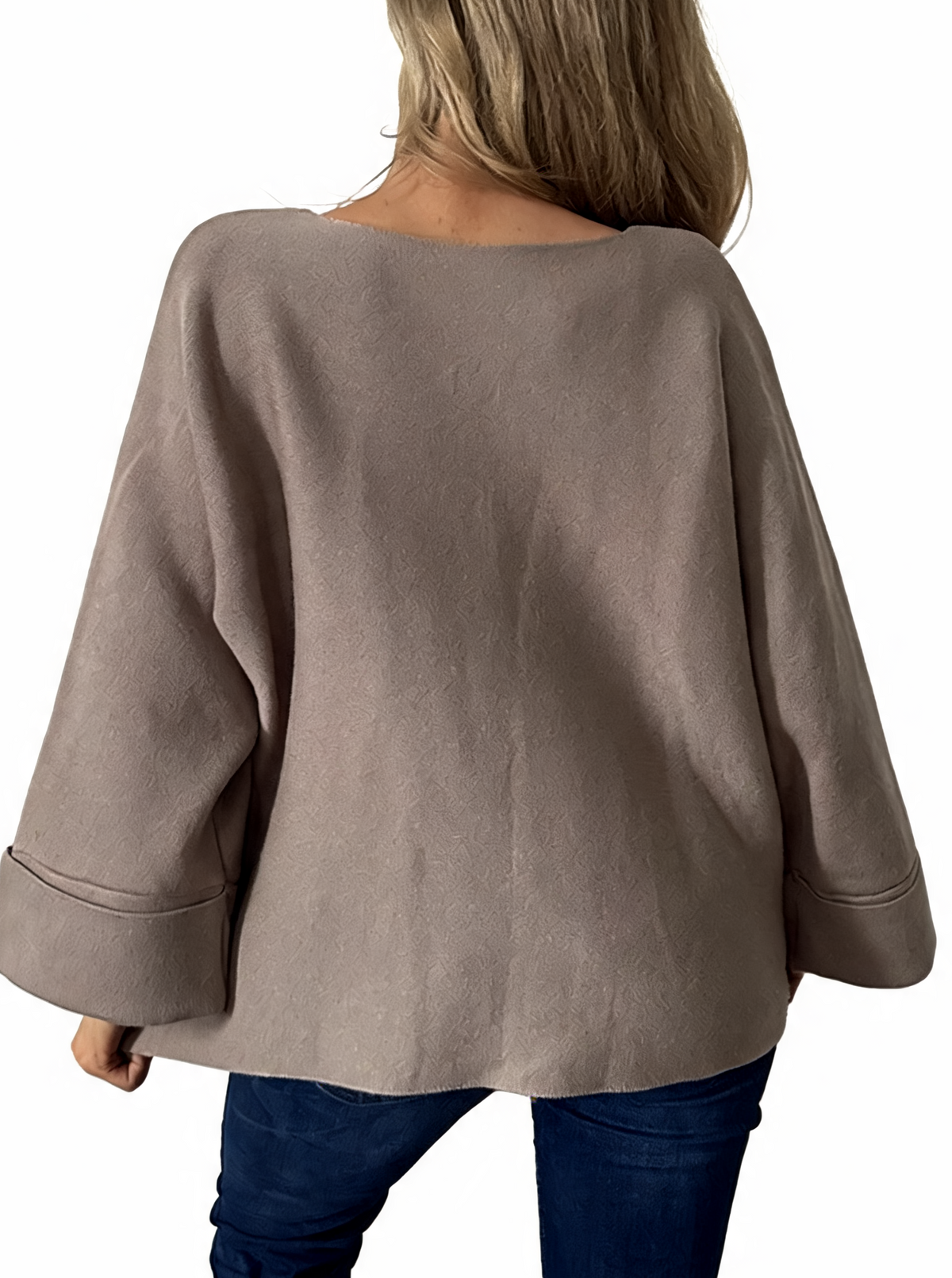 Oversized Textured Button-Front Jacket with Bell Sleeves