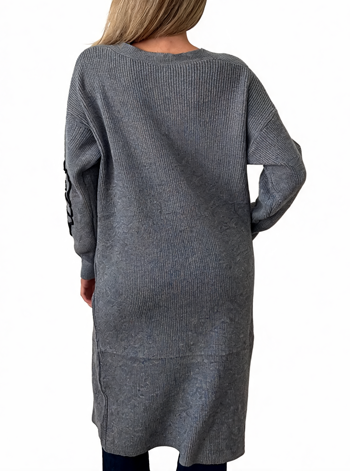 Floral Embroidered Textured Knit Duster with Pearl Clasp Longline Cardigan