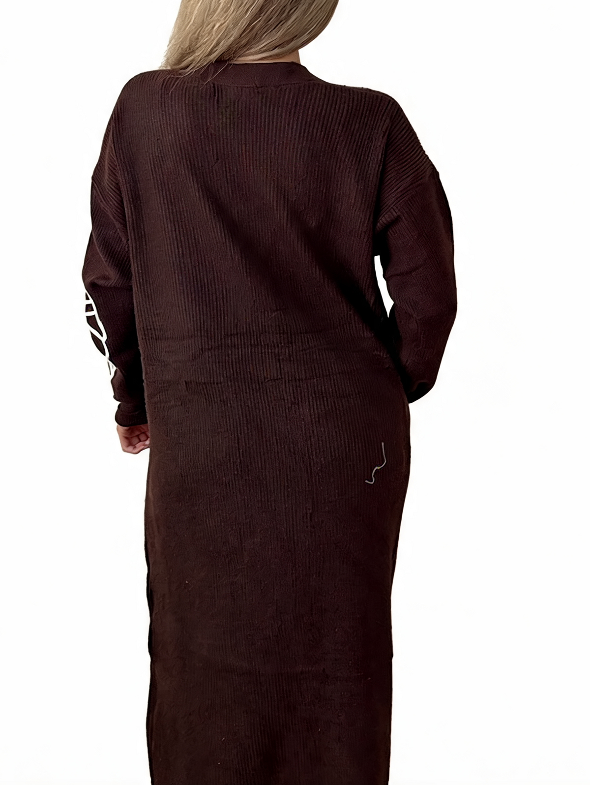 Floral Embroidered Textured Knit Duster with Pearl Clasp Longline Cardigan