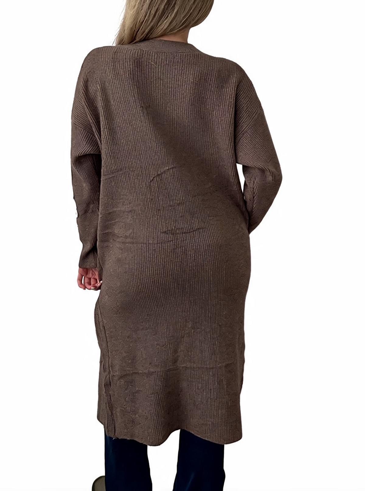 Floral Embroidered Textured Knit Duster with Pearl Clasp Longline Cardigan