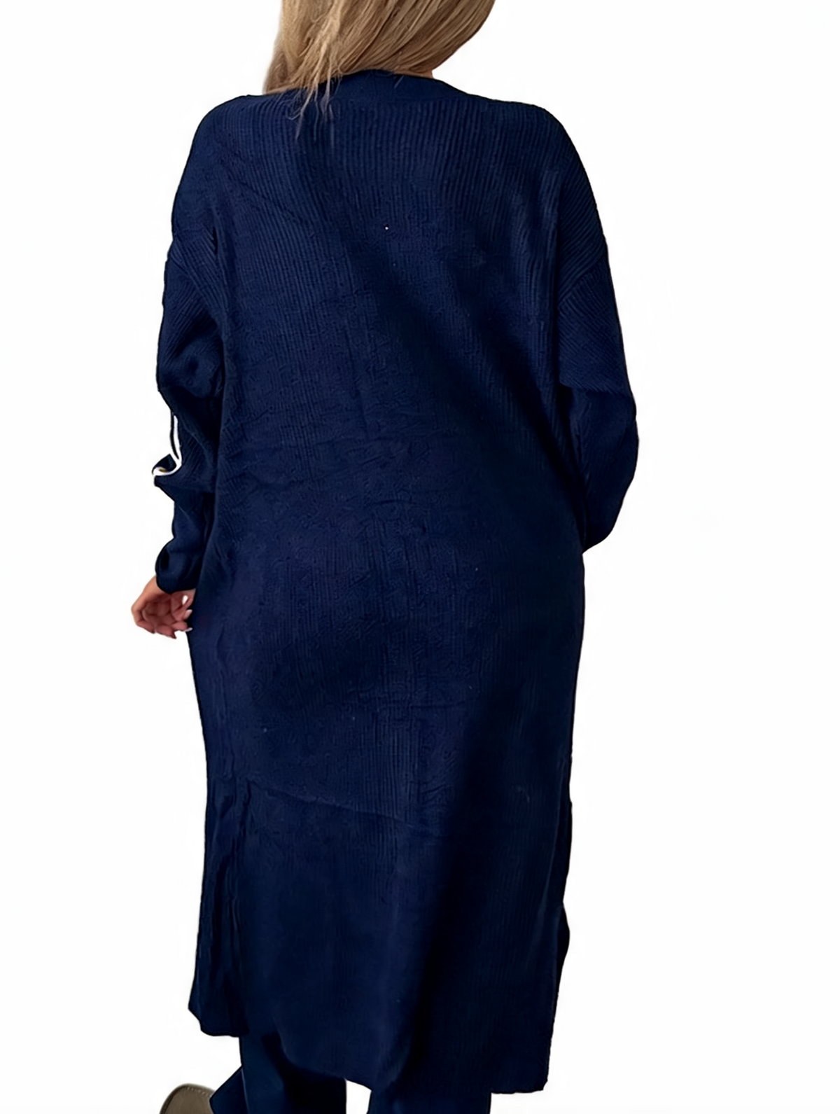Floral Embroidered Textured Knit Duster with Pearl Clasp Longline Cardigan
