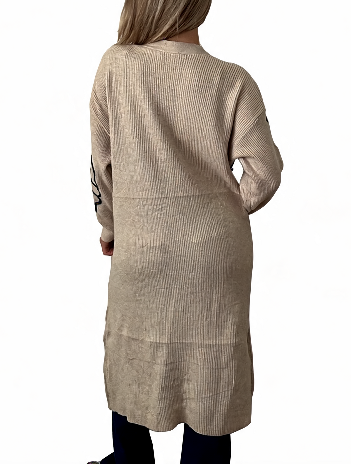 Floral Embroidered Textured Knit Duster with Pearl Clasp Longline Cardigan