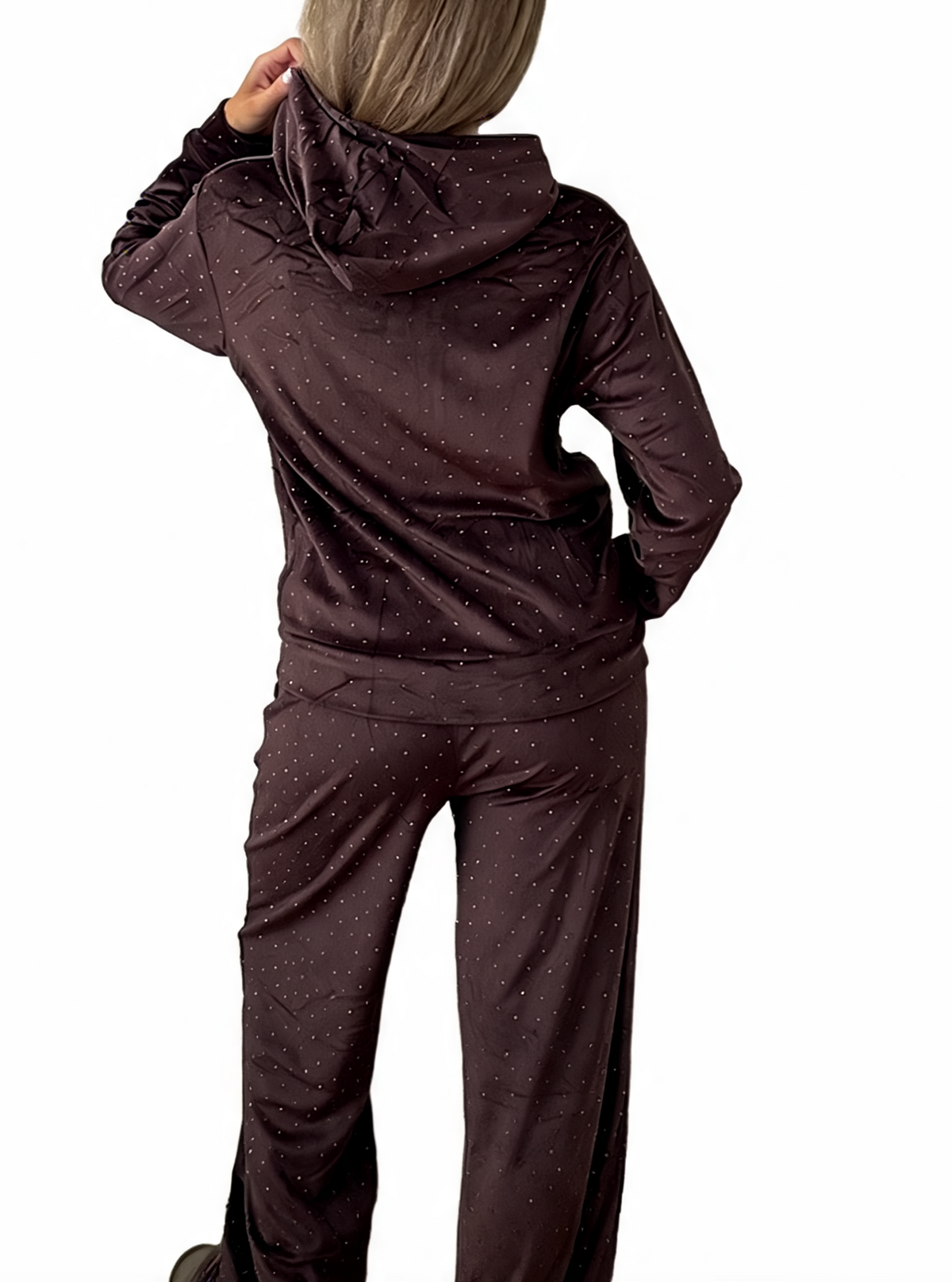 Diamante Embellished Zip-Up Hoodie & Wide Leg Pants – 2-Piece Lounge Set
