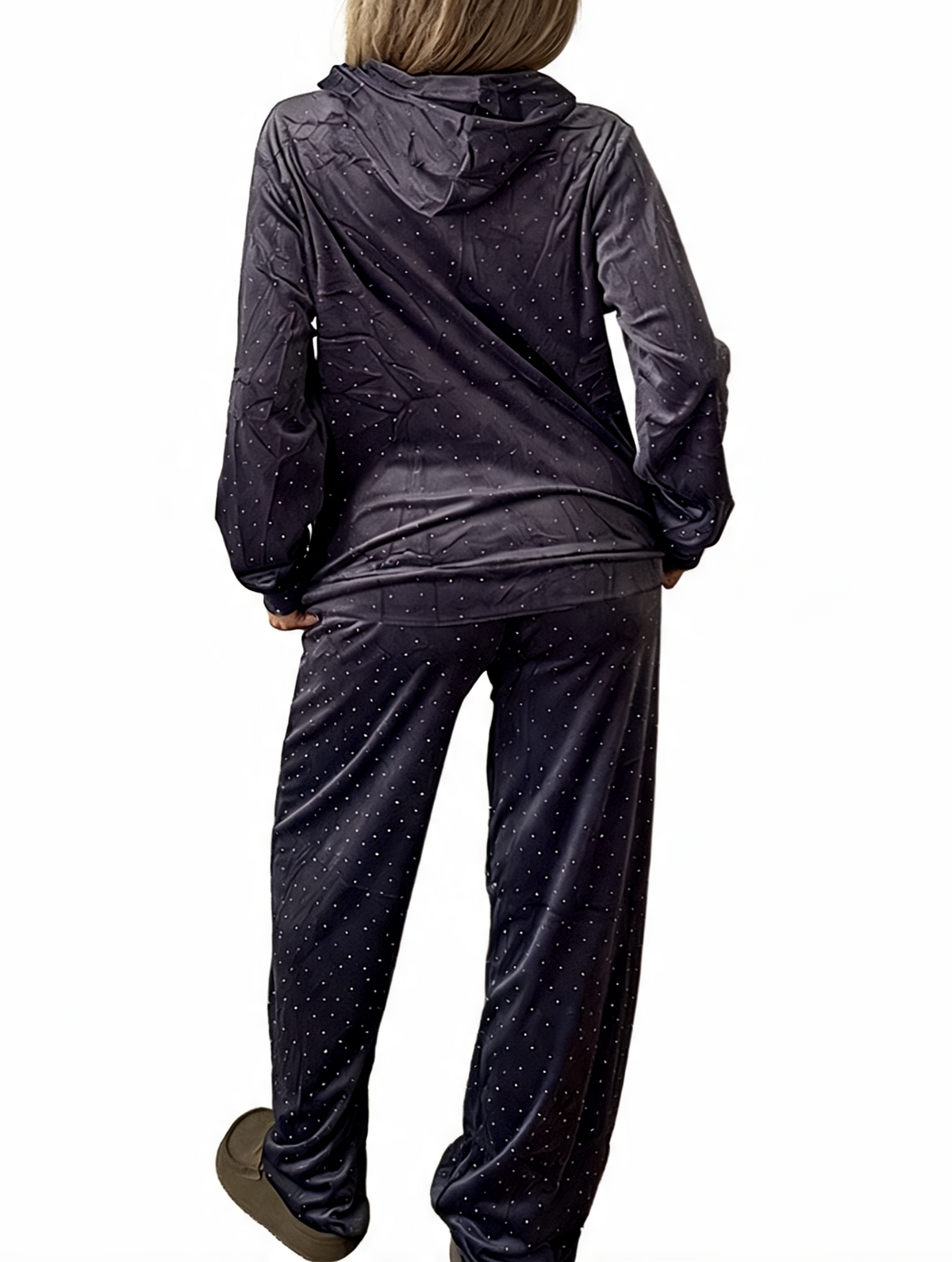 Diamante Embellished Zip-Up Hoodie & Wide Leg Pants – 2-Piece Lounge Set
