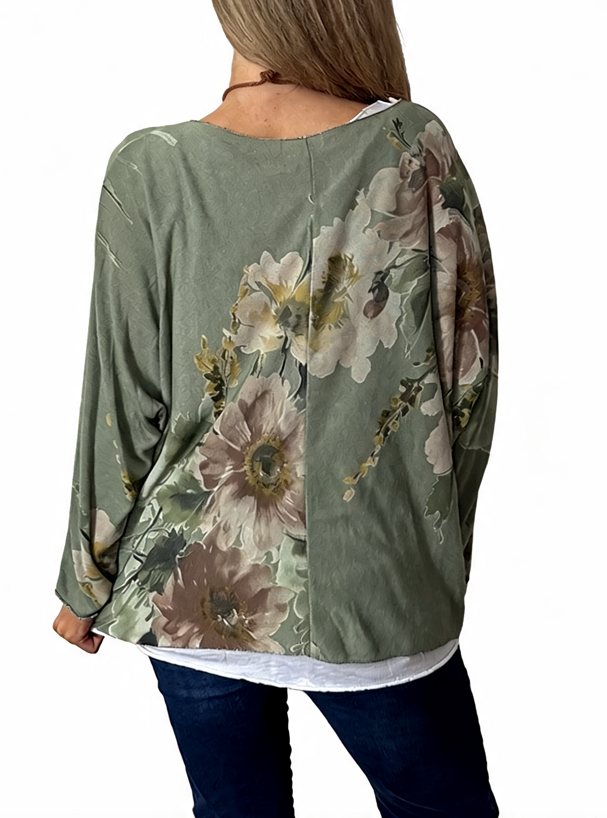 Watercolor Floral Layered-Look Top with Contrast Hem