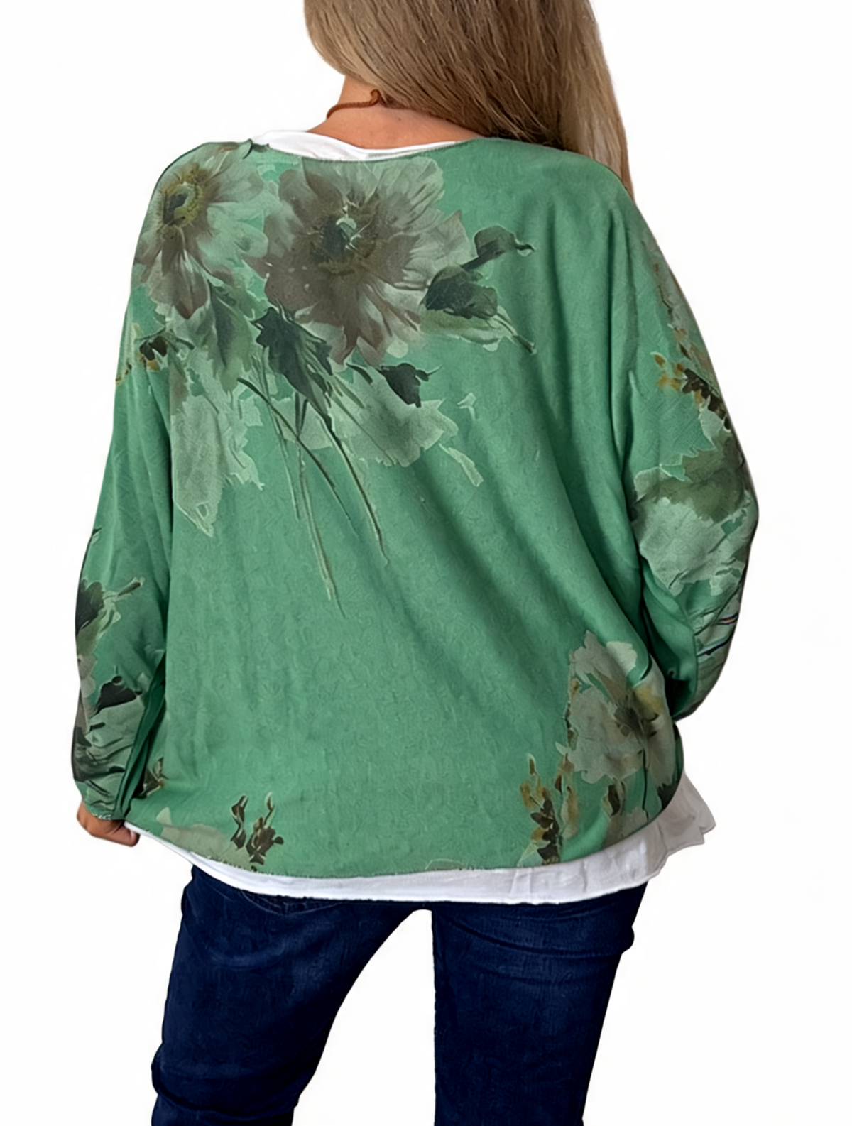 Watercolor Floral Layered-Look Top with Contrast Hem
