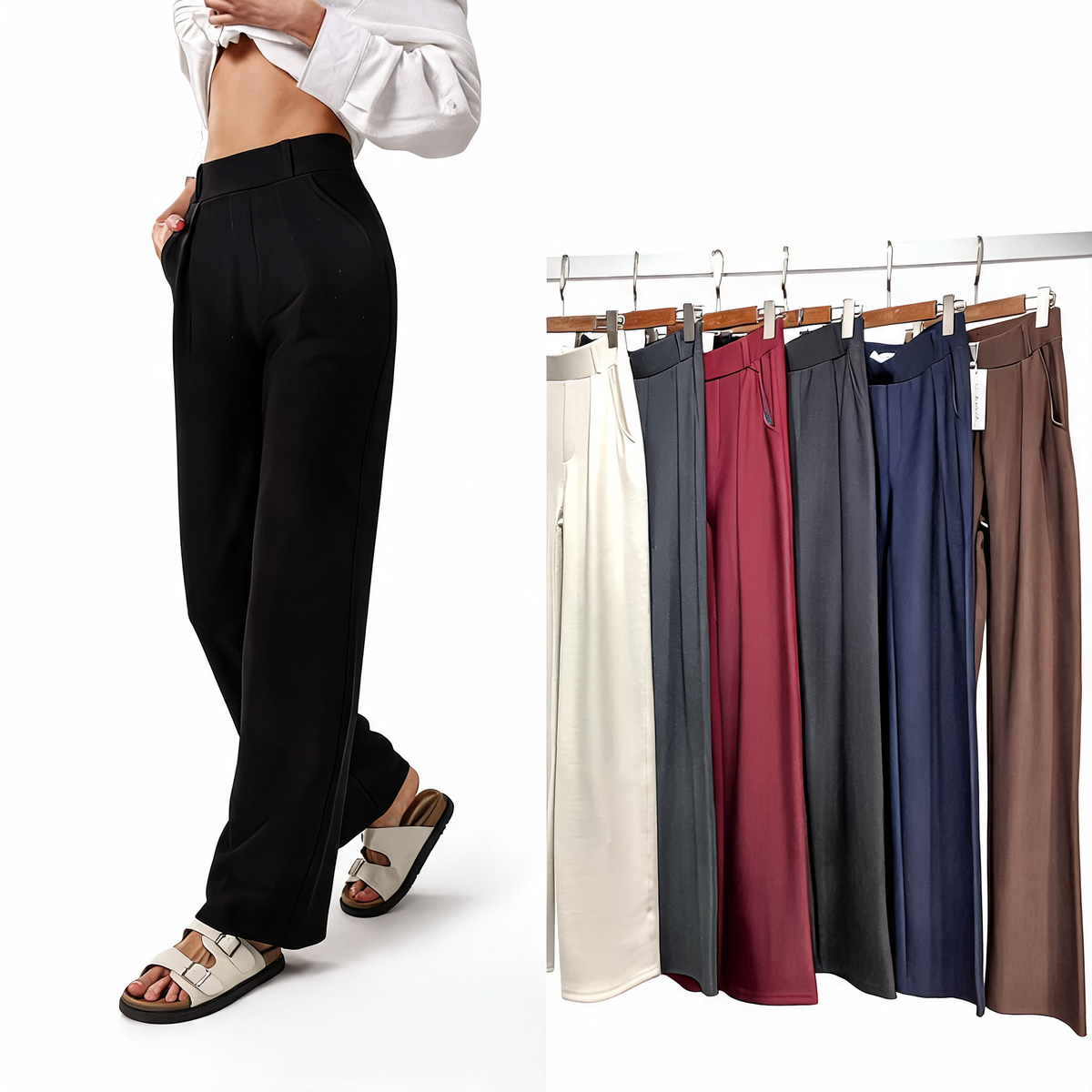 Tailored High Waist Wide Leg Pleated Front Pants