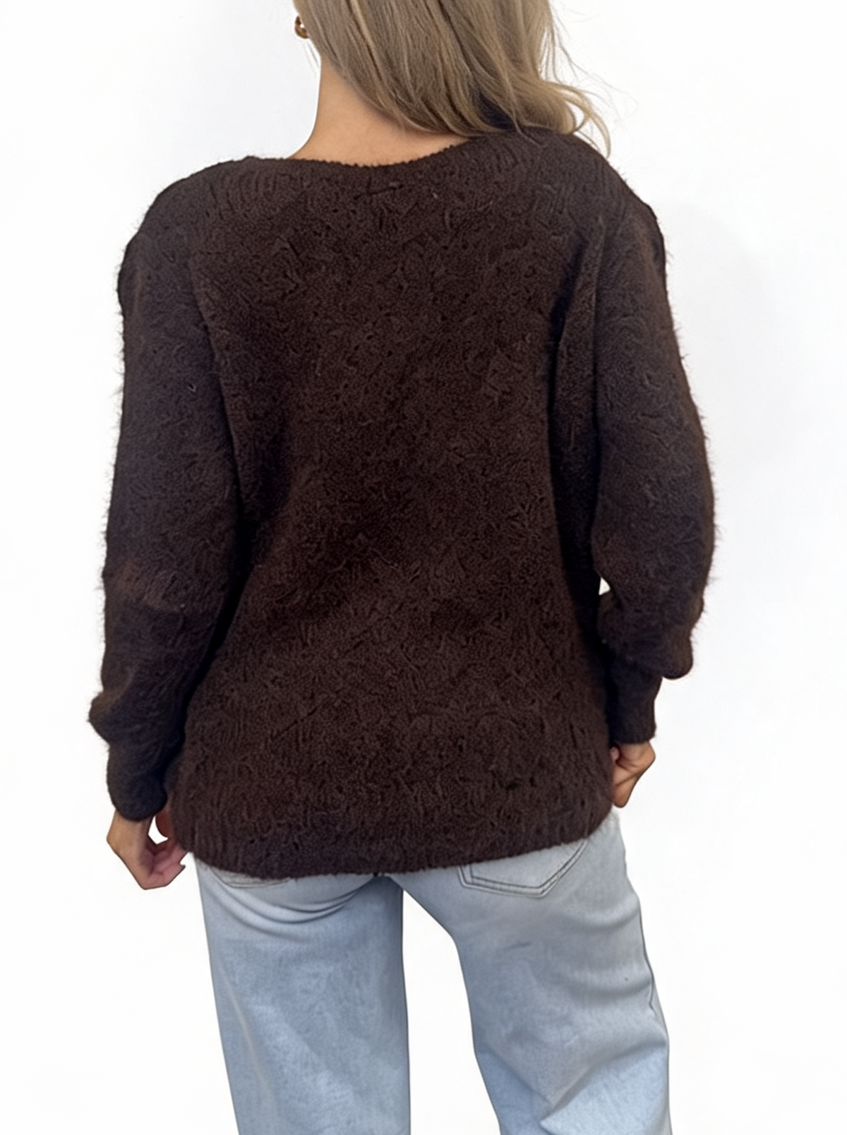 Fluffy Textured Knit Button-Up Relaxed Fit Chunky Cardigan