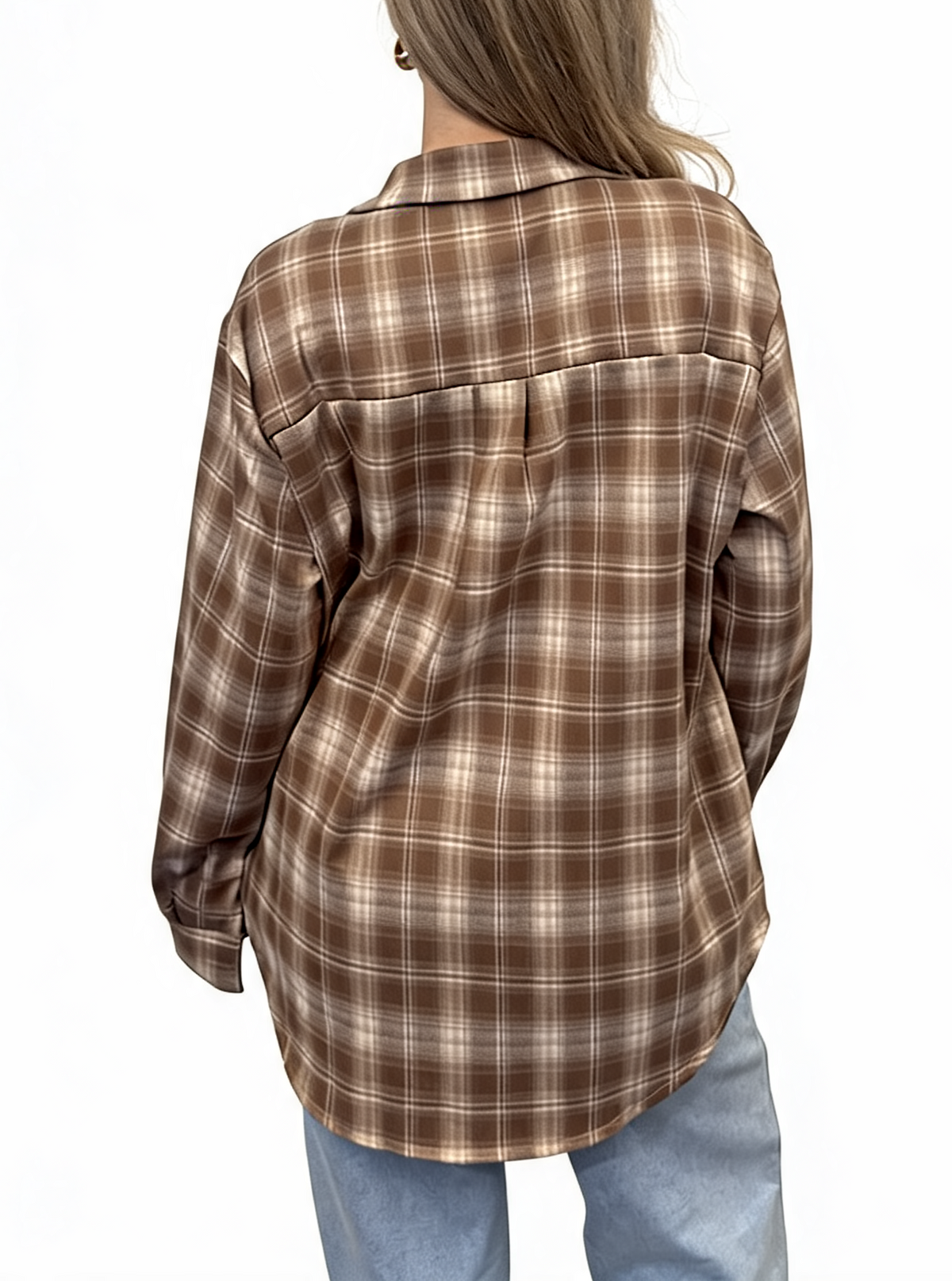 Oversized Plaid Button-Down Long Sleeve Checked Flannel Shirt