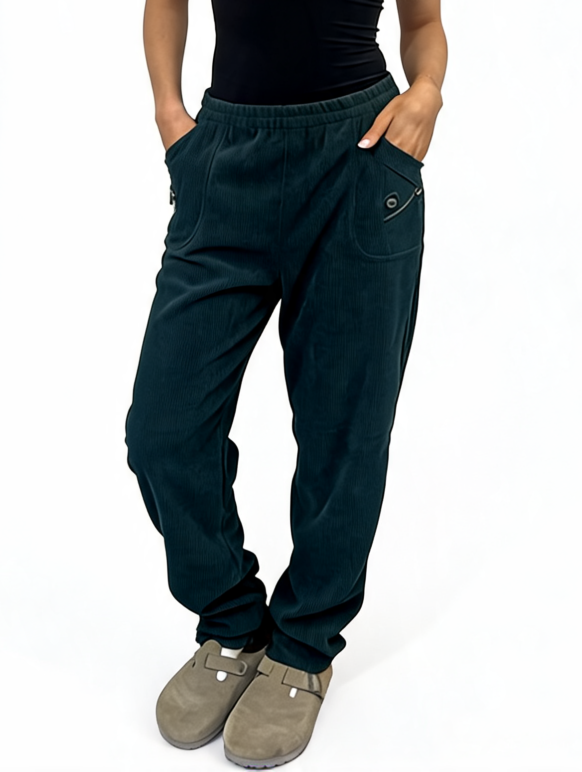 Ribbed High-Waist Comfy Elasticated Waist Lounge Pants with Zip Pocket Detail