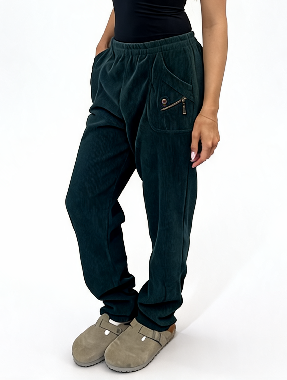 Ribbed High-Waist Comfy Elasticated Waist Lounge Pants with Zip Pocket Detail