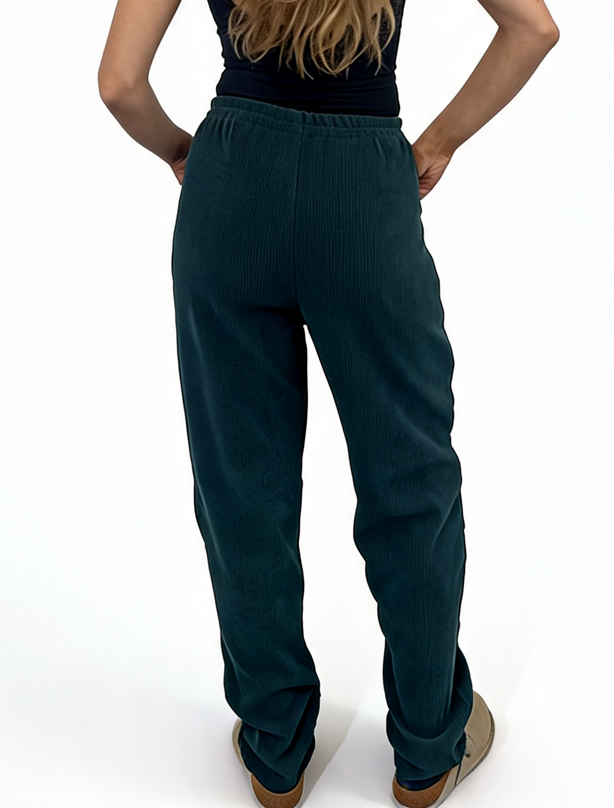Ribbed High-Waist Comfy Elasticated Waist Lounge Pants with Zip Pocket Detail