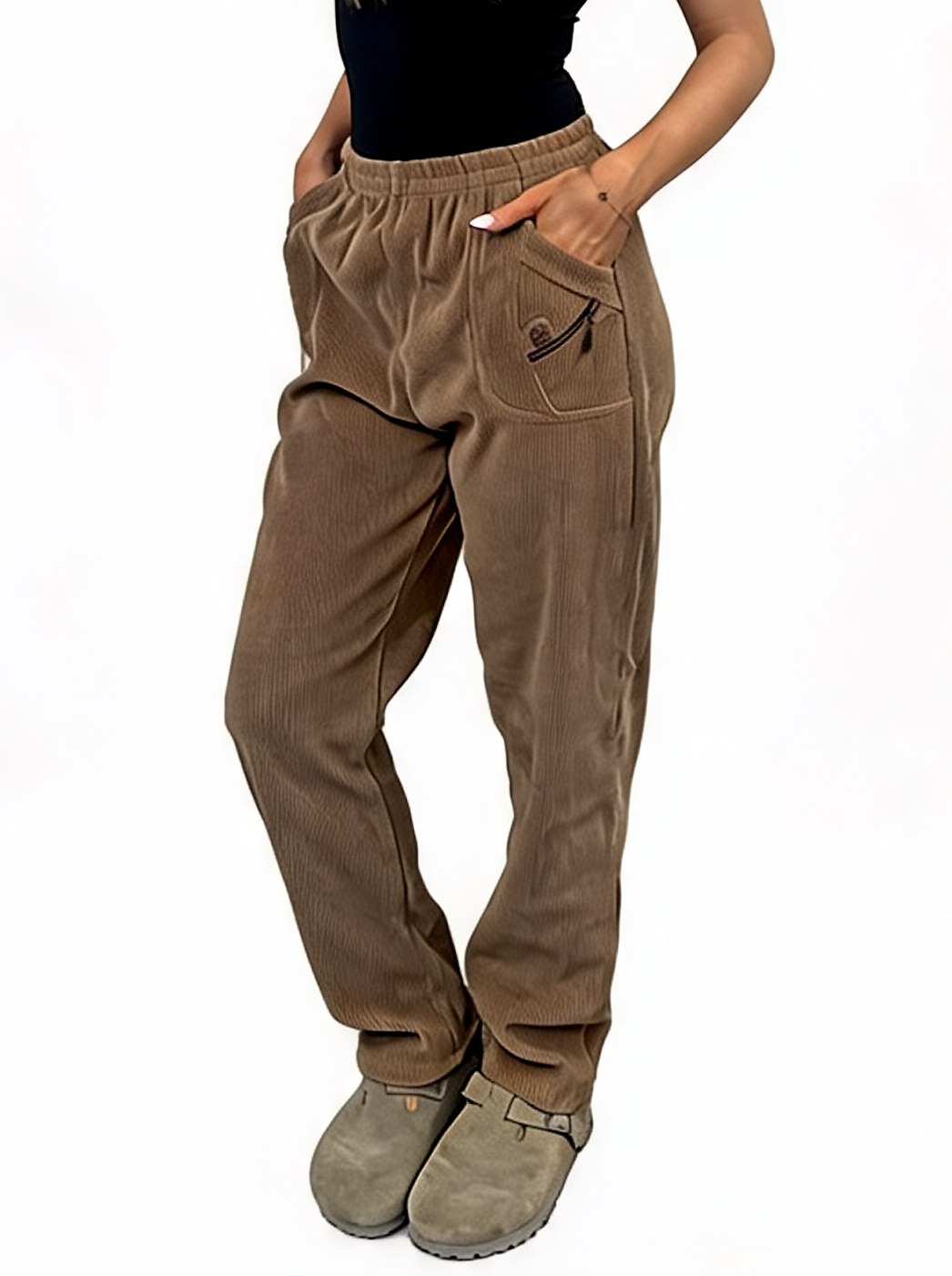 Ribbed High-Waist Comfy Elasticated Waist Lounge Pants with Zip Pocket Detail