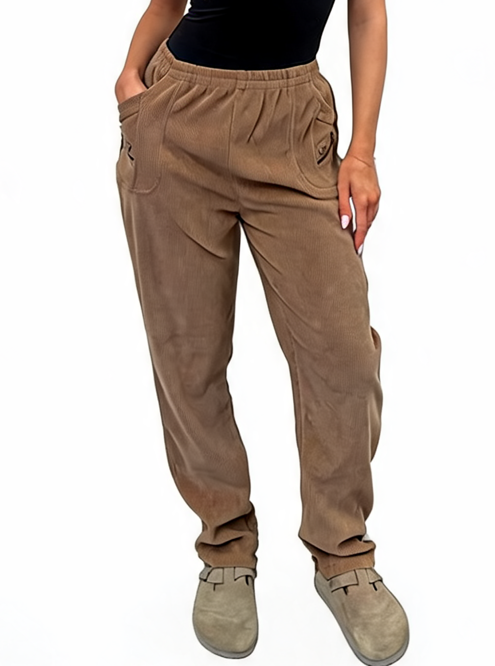 Ribbed High-Waist Comfy Elasticated Waist Lounge Pants with Zip Pocket Detail