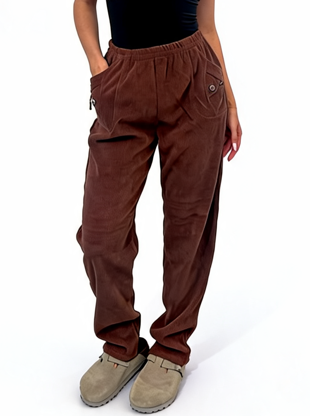 Ribbed High-Waist Comfy Elasticated Waist Lounge Pants with Zip Pocket Detail