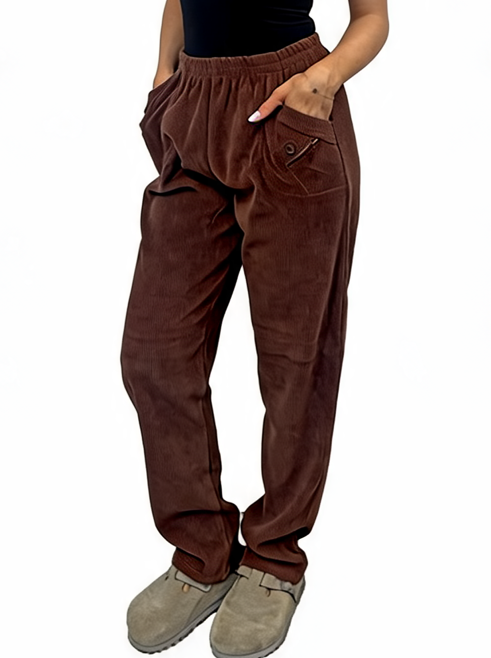 Ribbed High-Waist Comfy Elasticated Waist Lounge Pants with Zip Pocket Detail