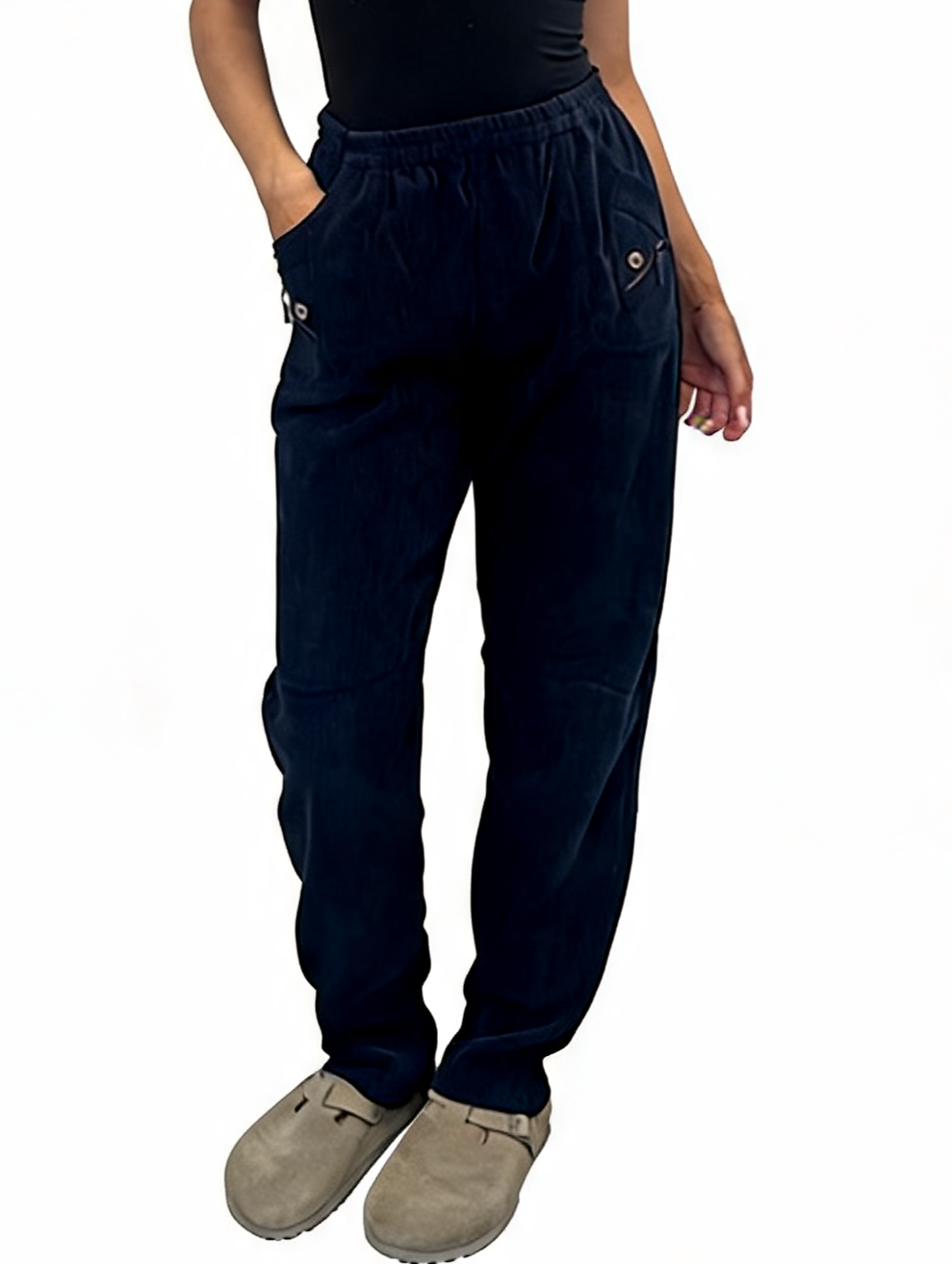 Ribbed High-Waist Comfy Elasticated Waist Lounge Pants with Zip Pocket Detail