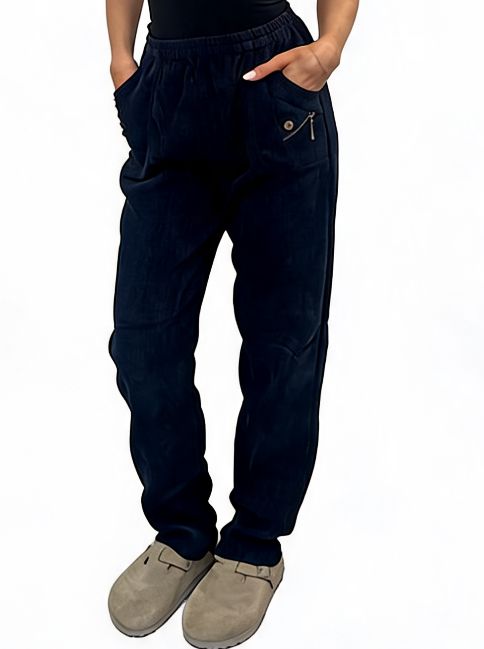 Ribbed High-Waist Comfy Elasticated Waist Lounge Pants with Zip Pocket Detail