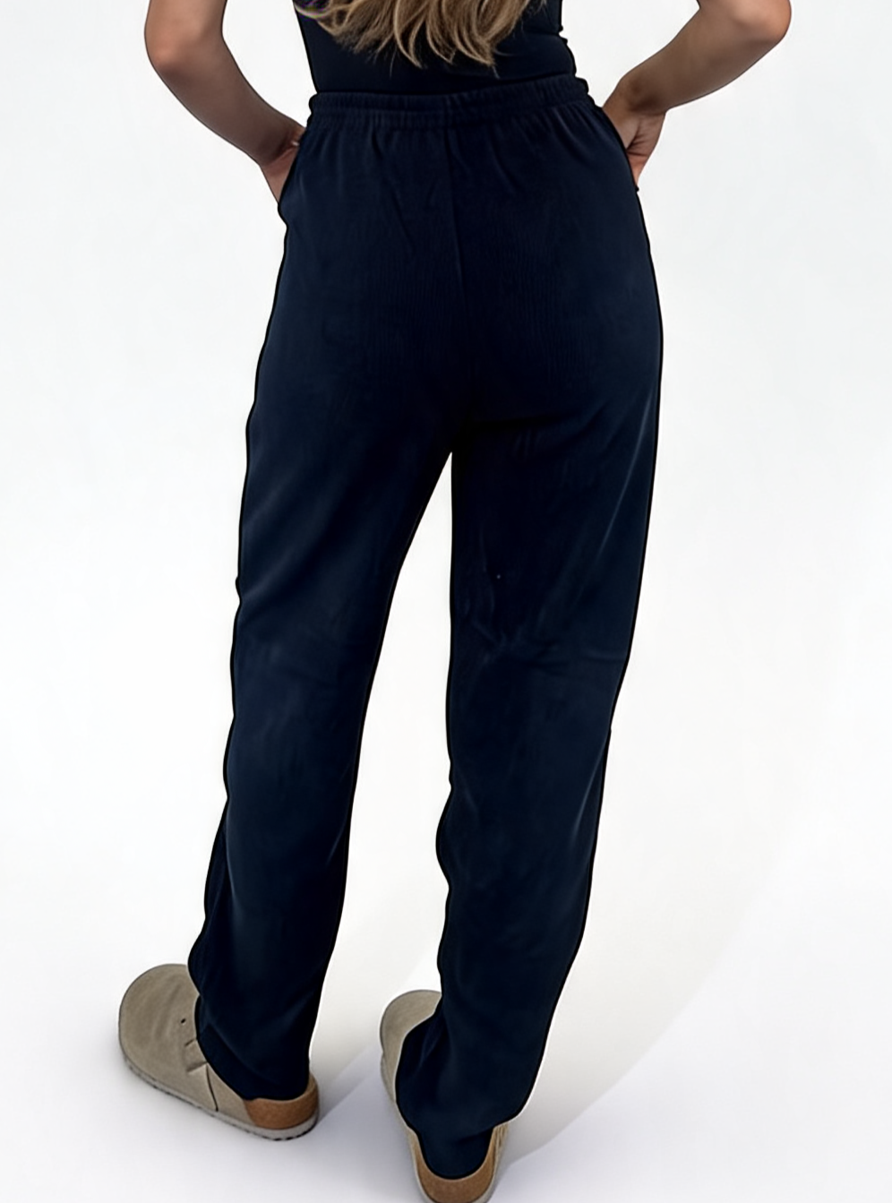 Ribbed High-Waist Comfy Elasticated Waist Lounge Pants with Zip Pocket Detail