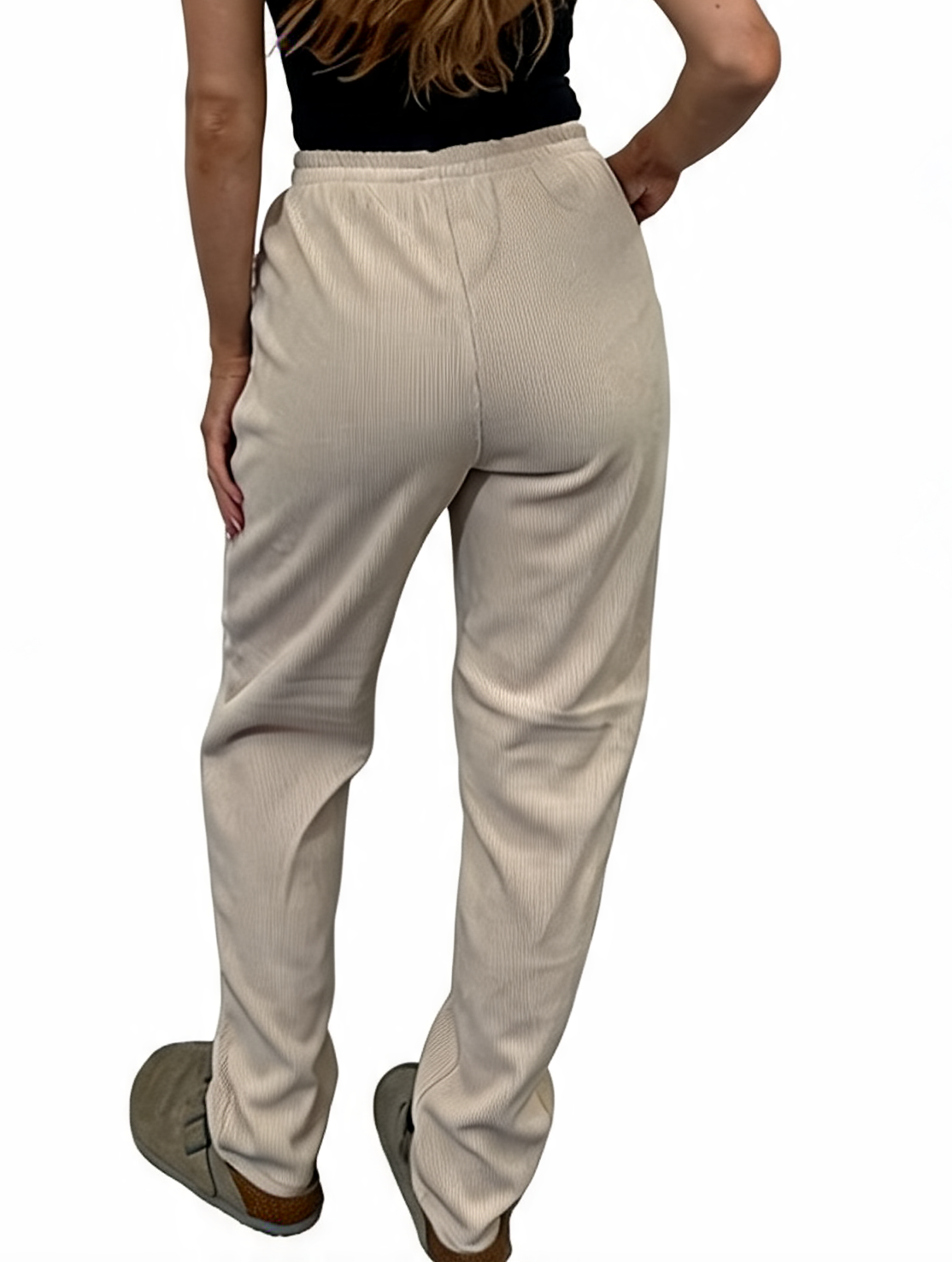 Ribbed High-Waist Comfy Elasticated Waist Lounge Pants with Zip Pocket Detail