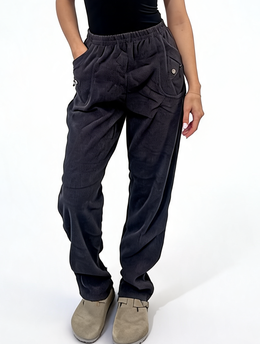 Ribbed High-Waist Comfy Elasticated Waist Lounge Pants with Zip Pocket Detail