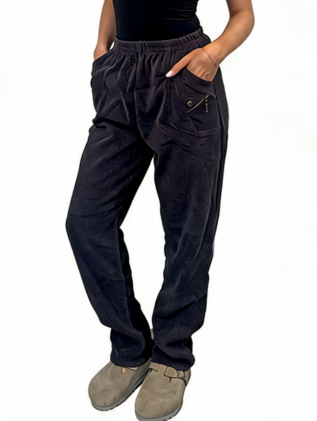 Ribbed High-Waist Comfy Elasticated Waist Lounge Pants with Zip Pocket Detail