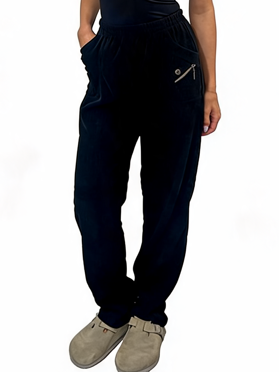 Ribbed High-Waist Comfy Elasticated Waist Lounge Pants with Zip Pocket Detail