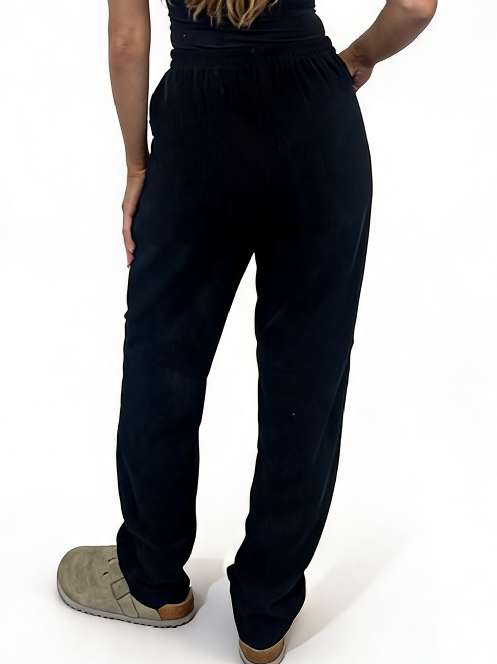 Ribbed High-Waist Comfy Elasticated Waist Lounge Pants with Zip Pocket Detail