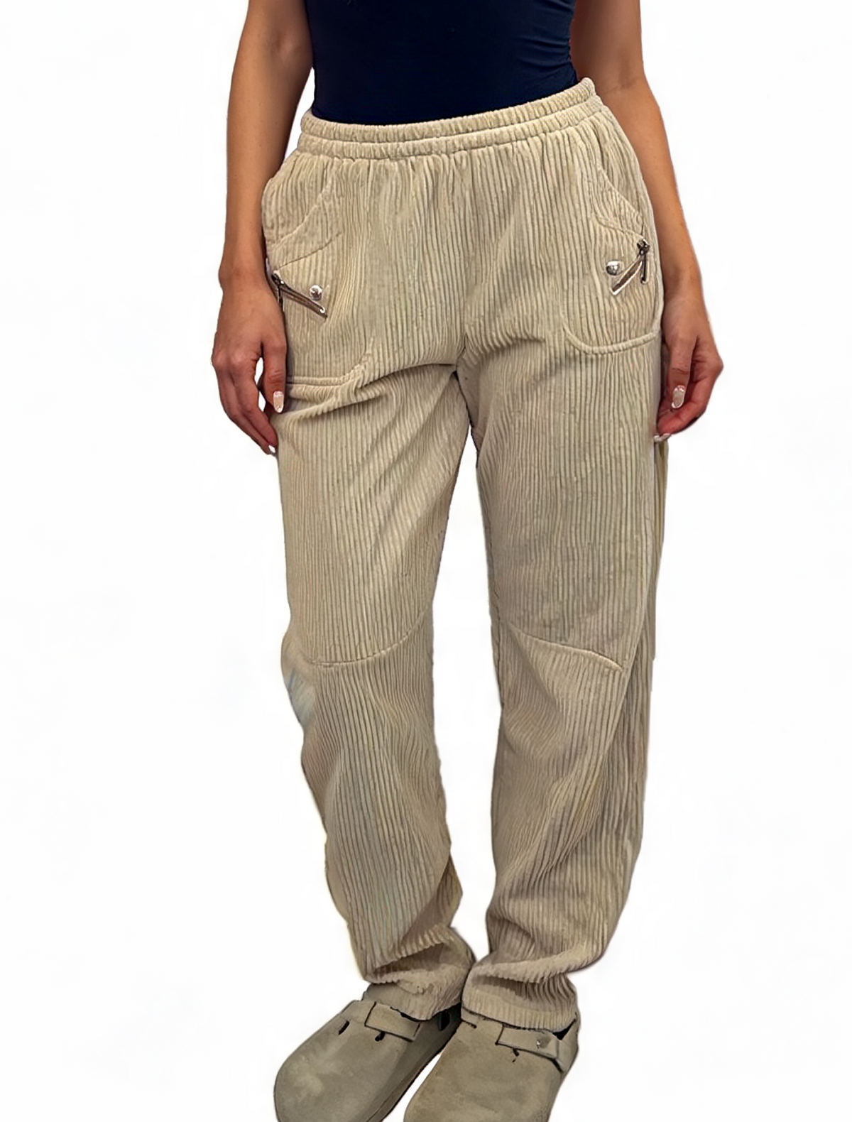 Ribbed High-Waist Comfy Elasticated Waist Lounge Pants with Zip Pocket Detail