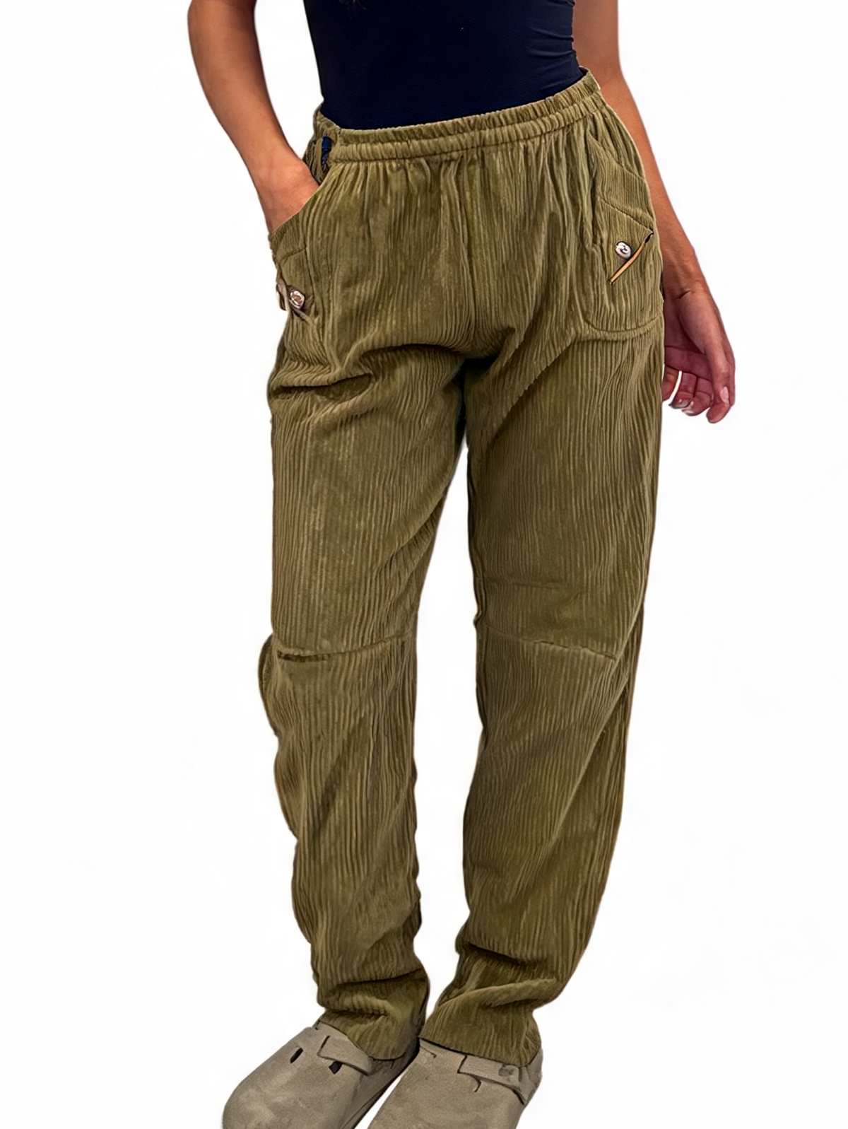 Ribbed High-Waist Comfy Elasticated Waist Lounge Pants with Zip Pocket Detail