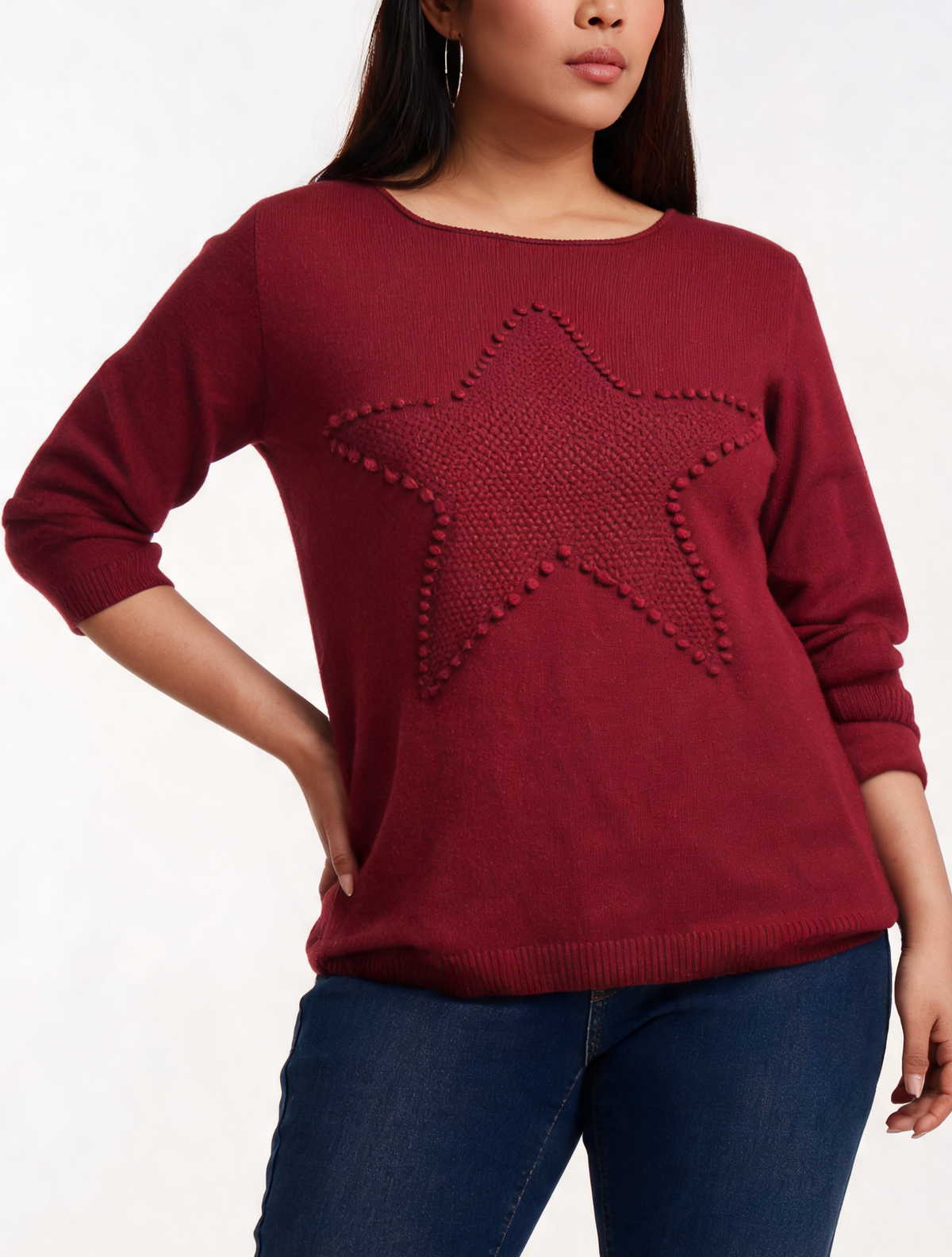 Knitted Textured Star Motif Knit Jumper