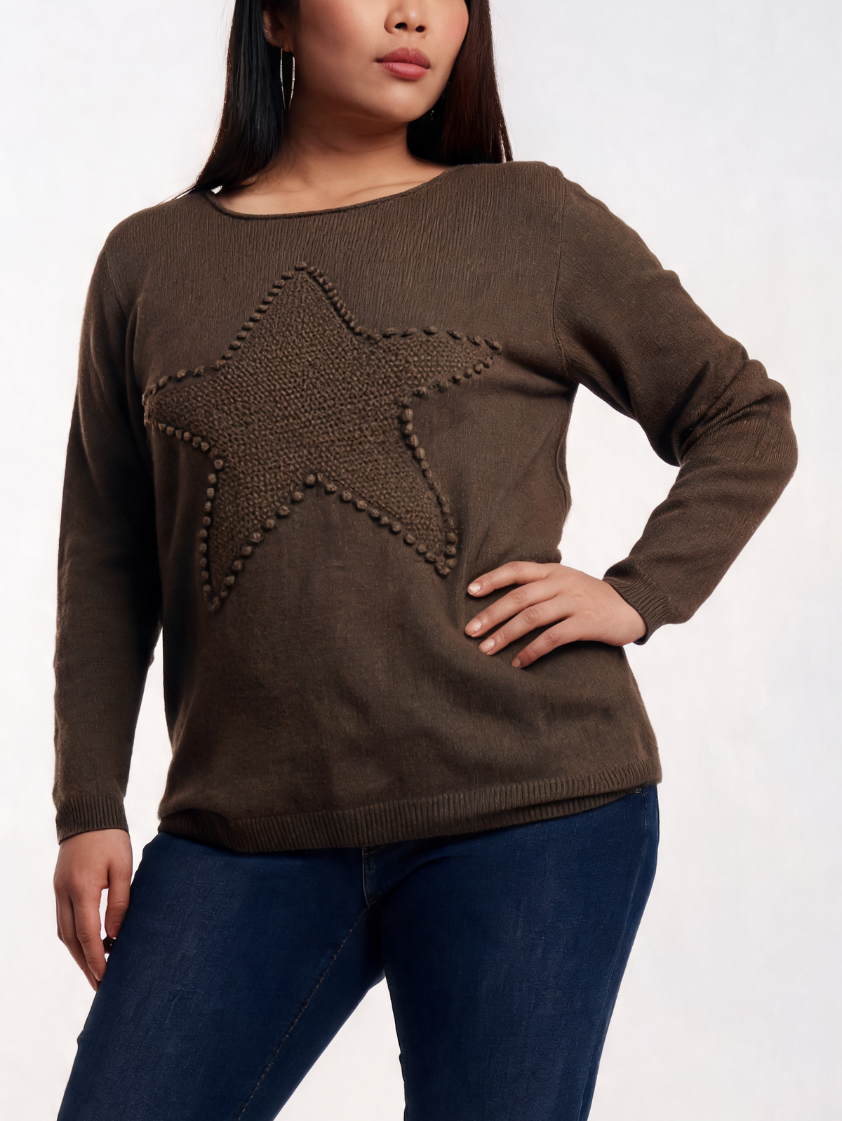 Knitted Textured Star Motif Knit Jumper