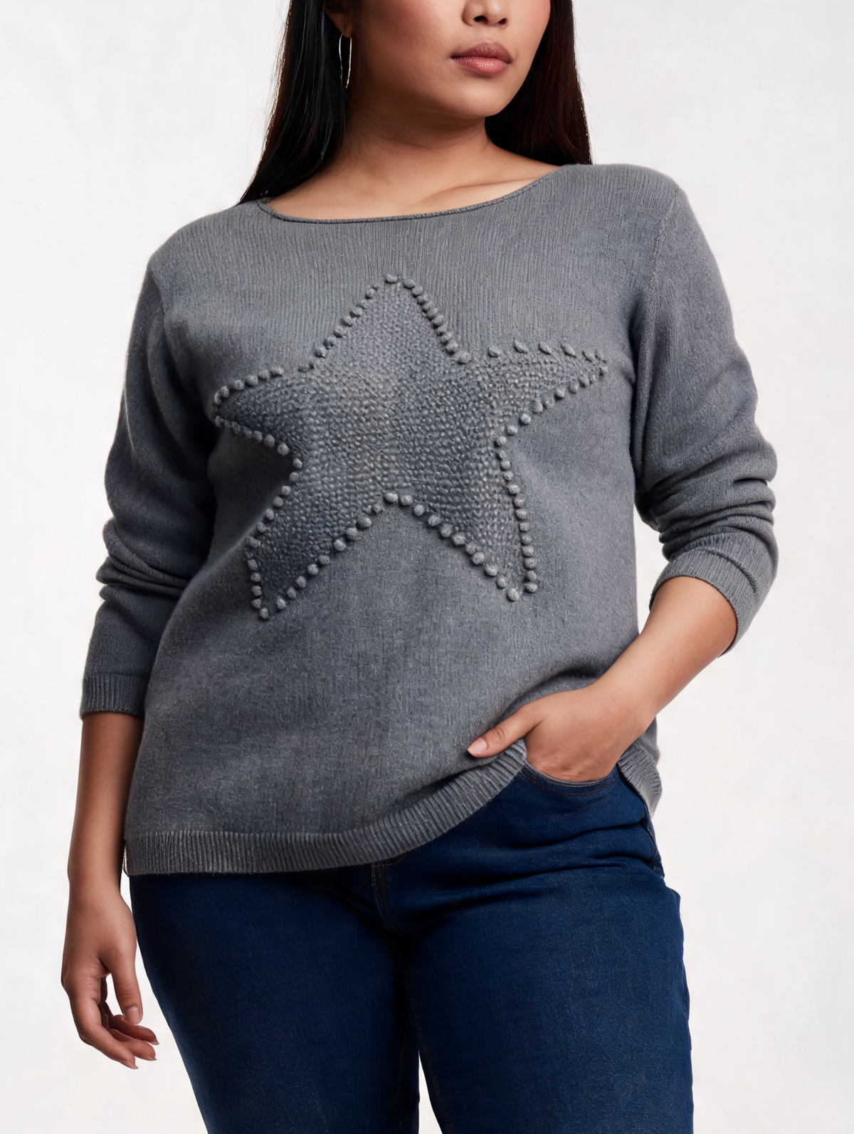 Knitted Textured Star Motif Knit Jumper