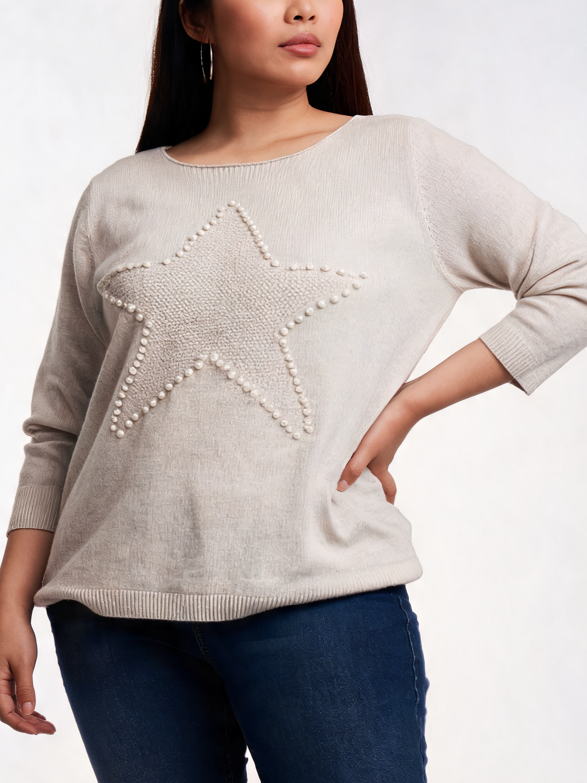 Knitted Textured Star Motif Knit Jumper