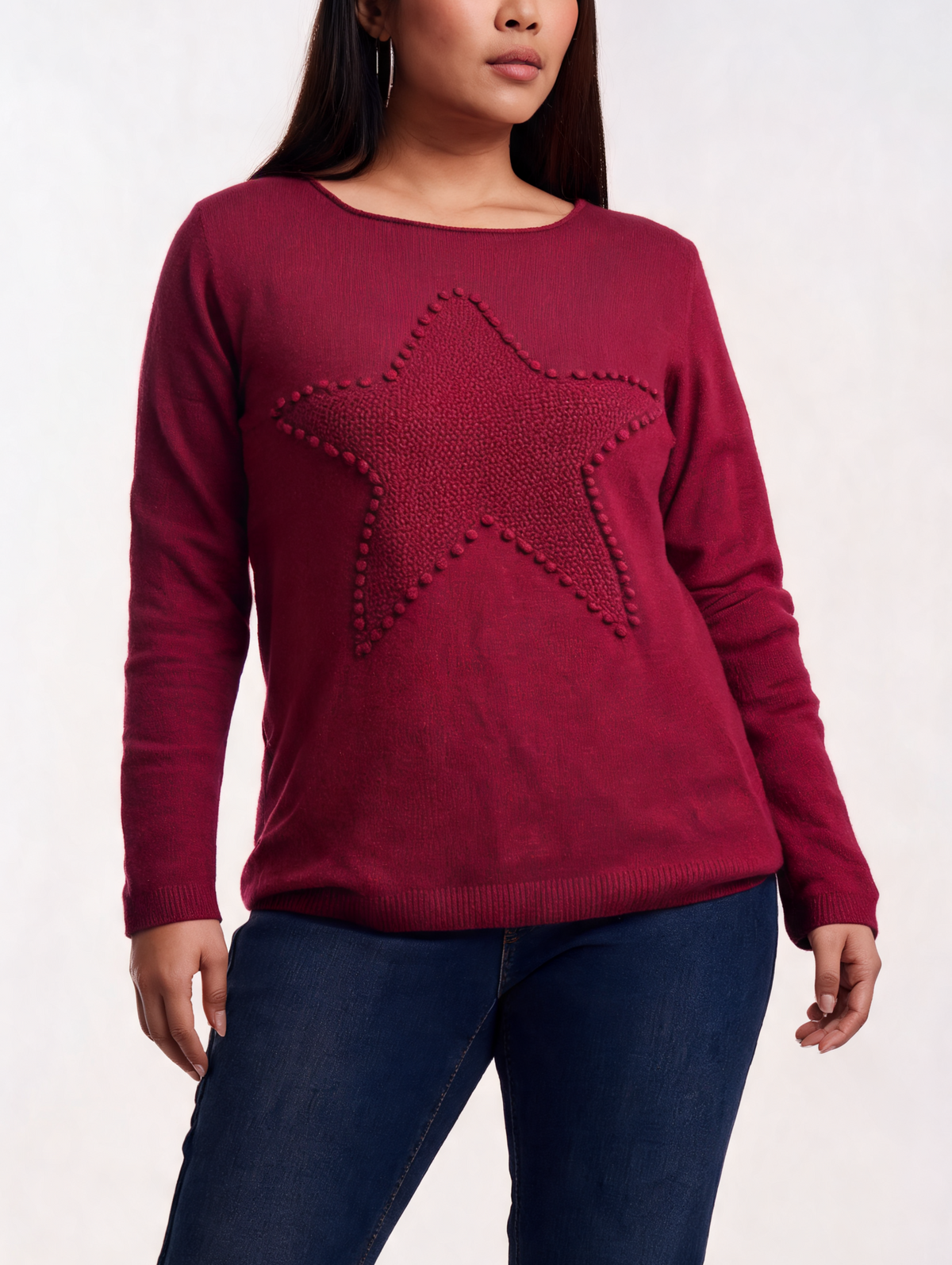 Knitted Textured Star Motif Knit Jumper