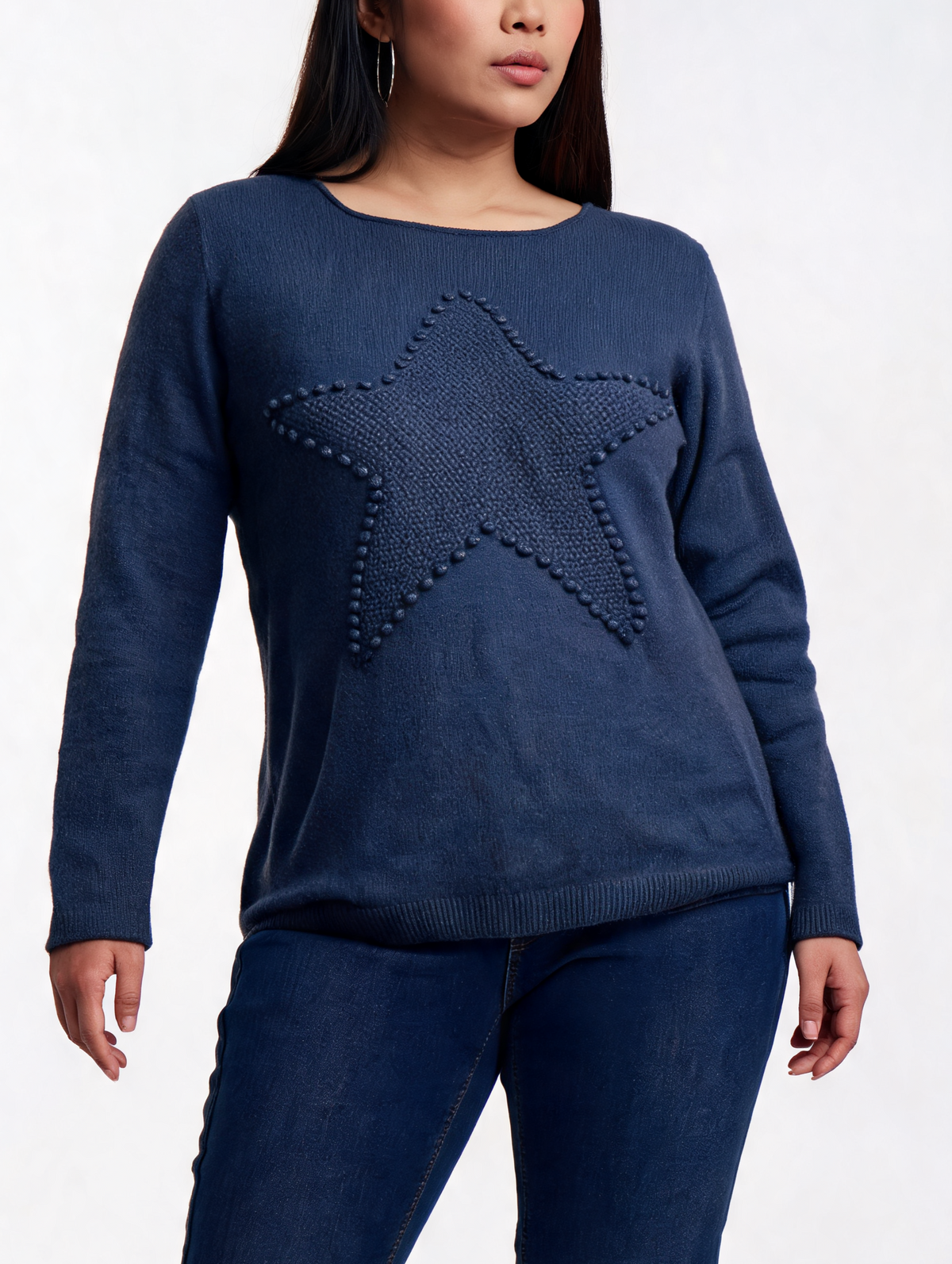 Knitted Textured Star Motif Knit Jumper