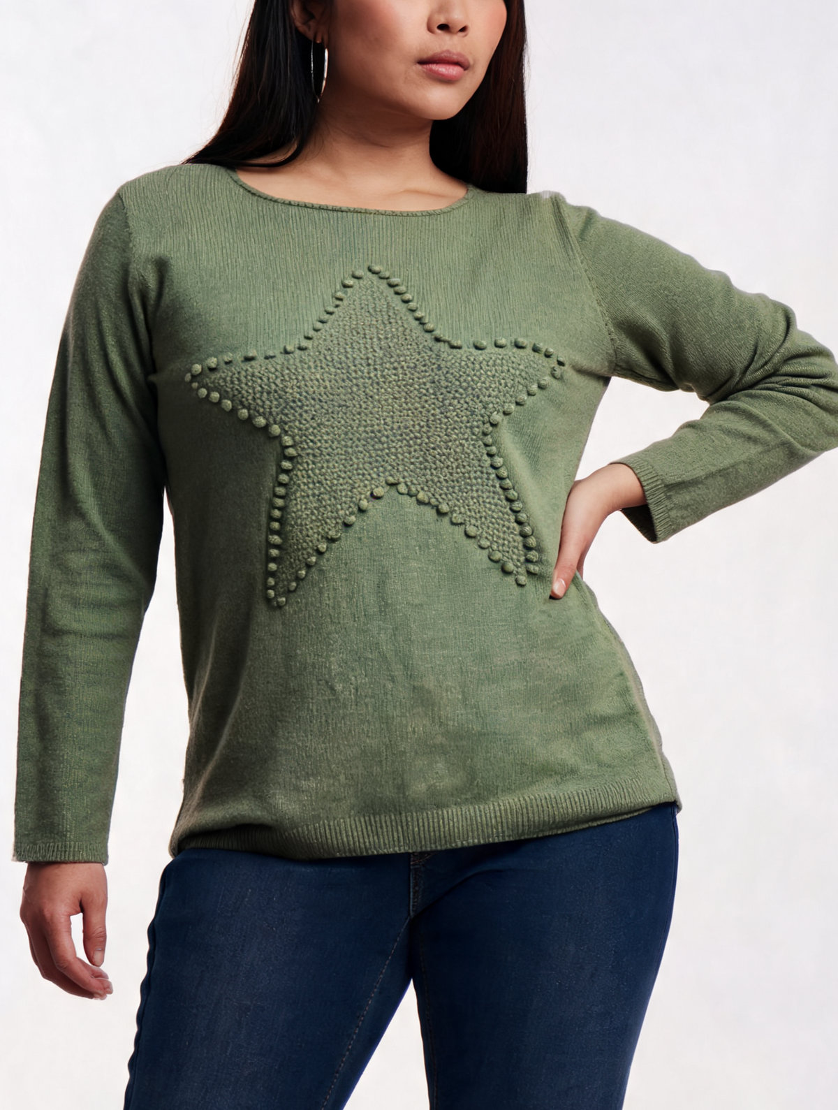 Knitted Textured Star Motif Knit Jumper