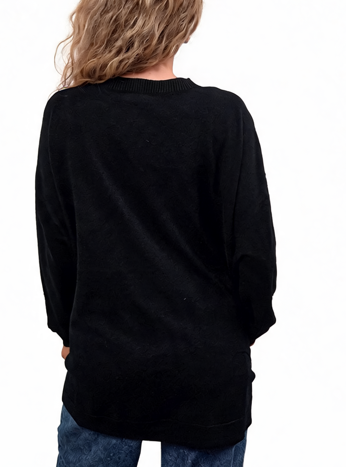 Black oversized jumper with sequin heart embellishment and dropped shoulders