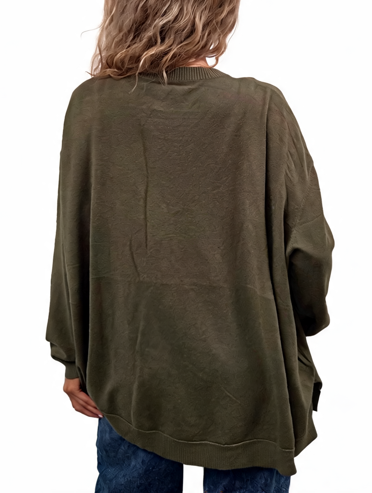 Olive oversized jumper back with sequin heart design and dropped shoulders
