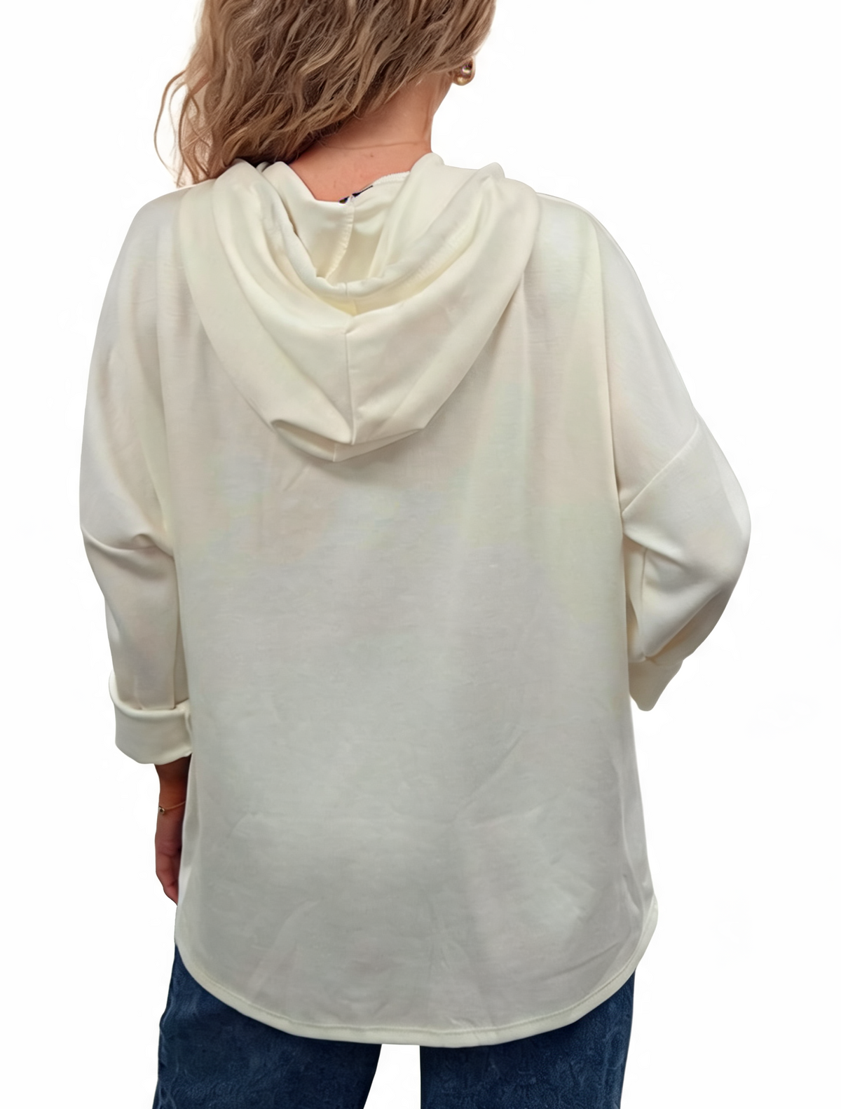 Oversized hooded sweatshirt with embossed 'Brooklyn New York' and contrast drawstrings