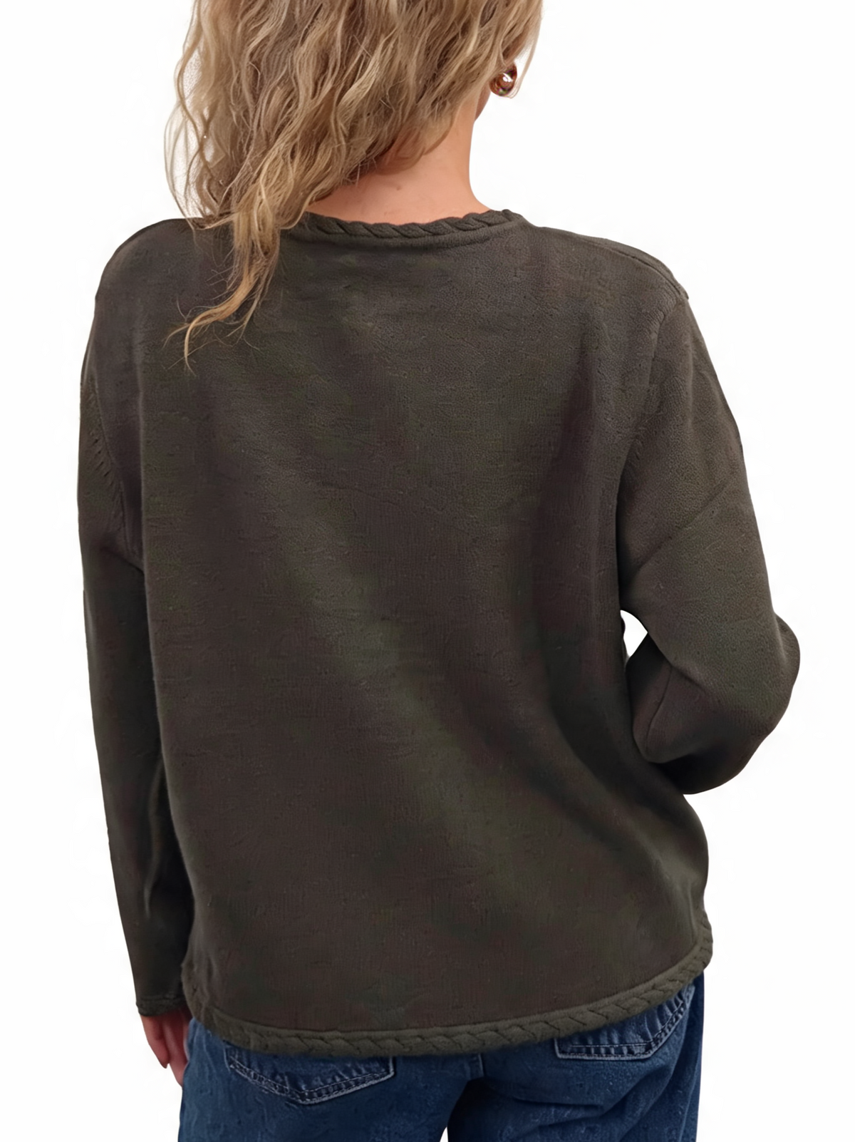 Cropped Relaxed Fit Gold Starfish & Shell Buttons and Braided Cable Trim Cardigan