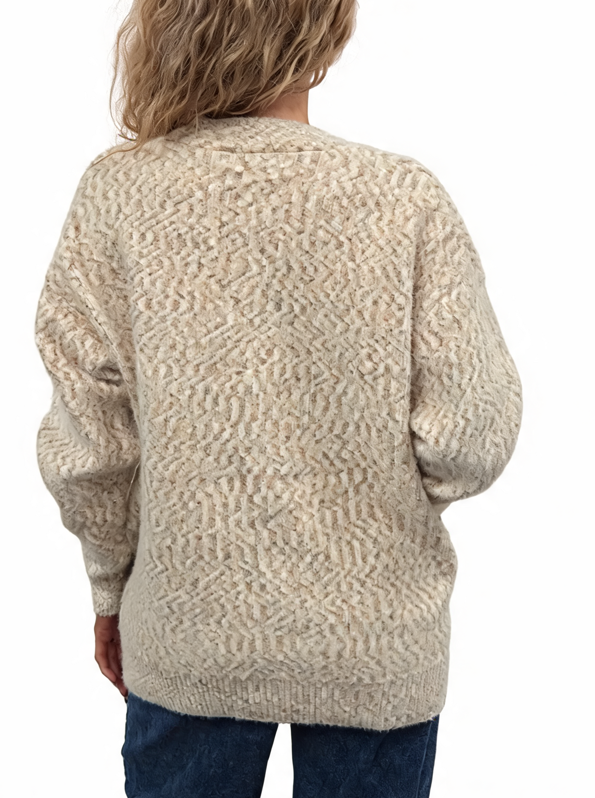 Fluffy marl-knit cardigan with textured back and ribbed cuffs